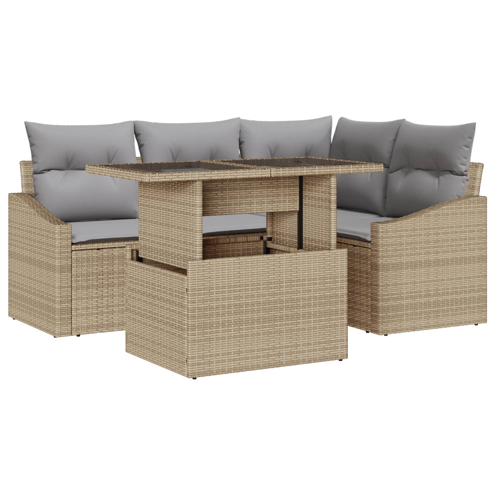 vidaXL 5-tlg. Garten-Sofagarnitur mit Kissen Beige Poly Rattan
