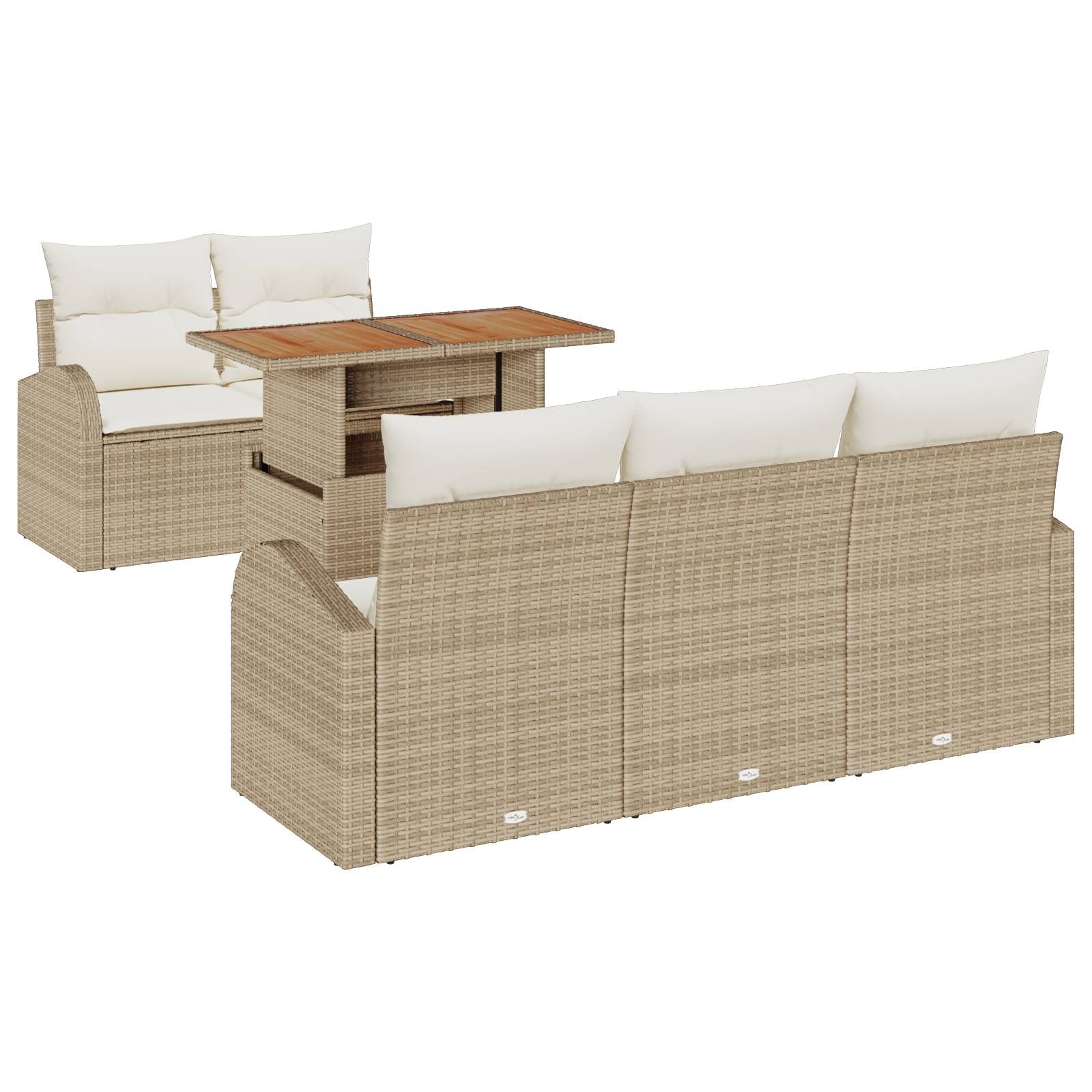 vidaXL 6-teiliges Garten Sofa Set mit Kissen Beige Poly Rattan