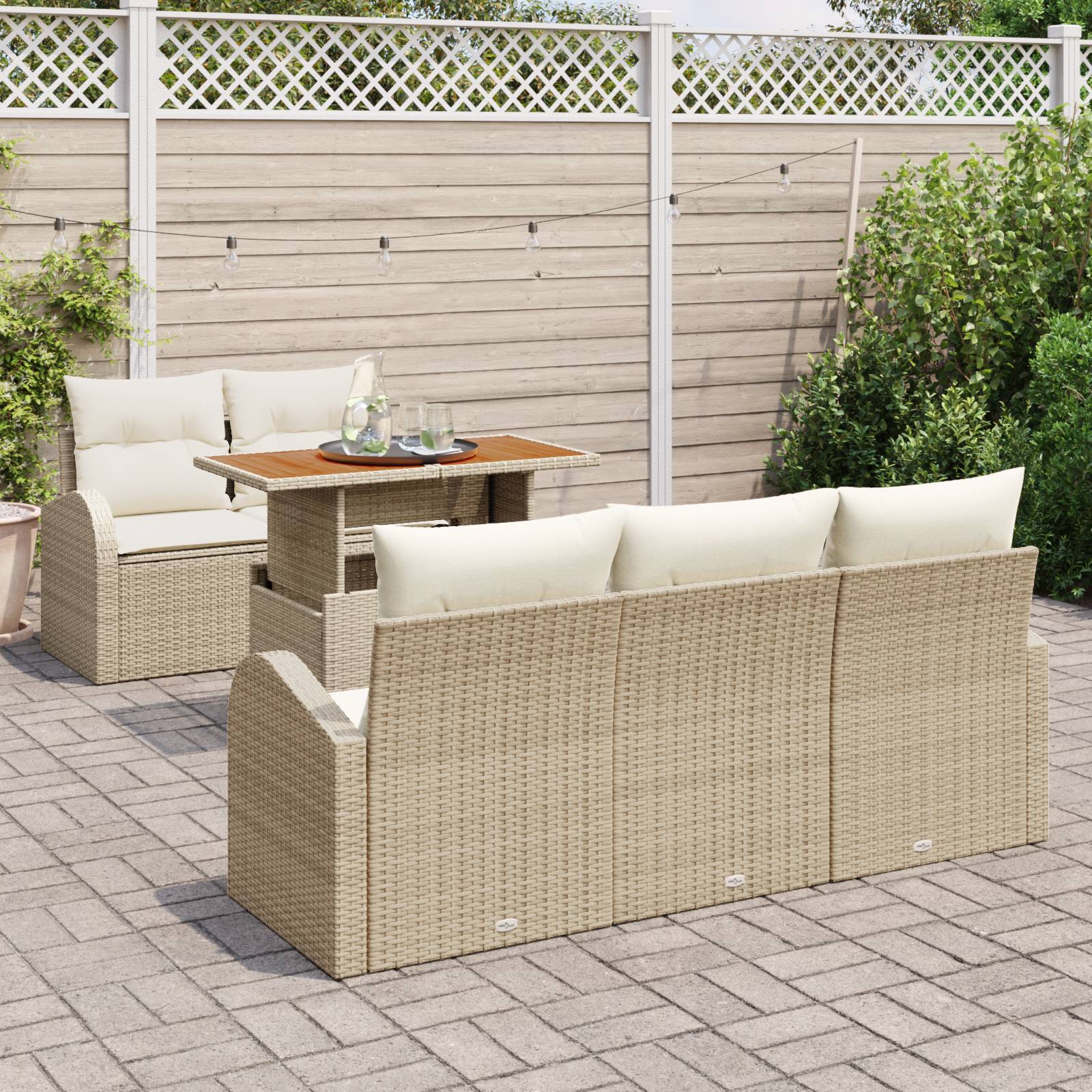 vidaXL 6-teiliges Garten Sofa Set mit Kissen Beige Poly Rattan