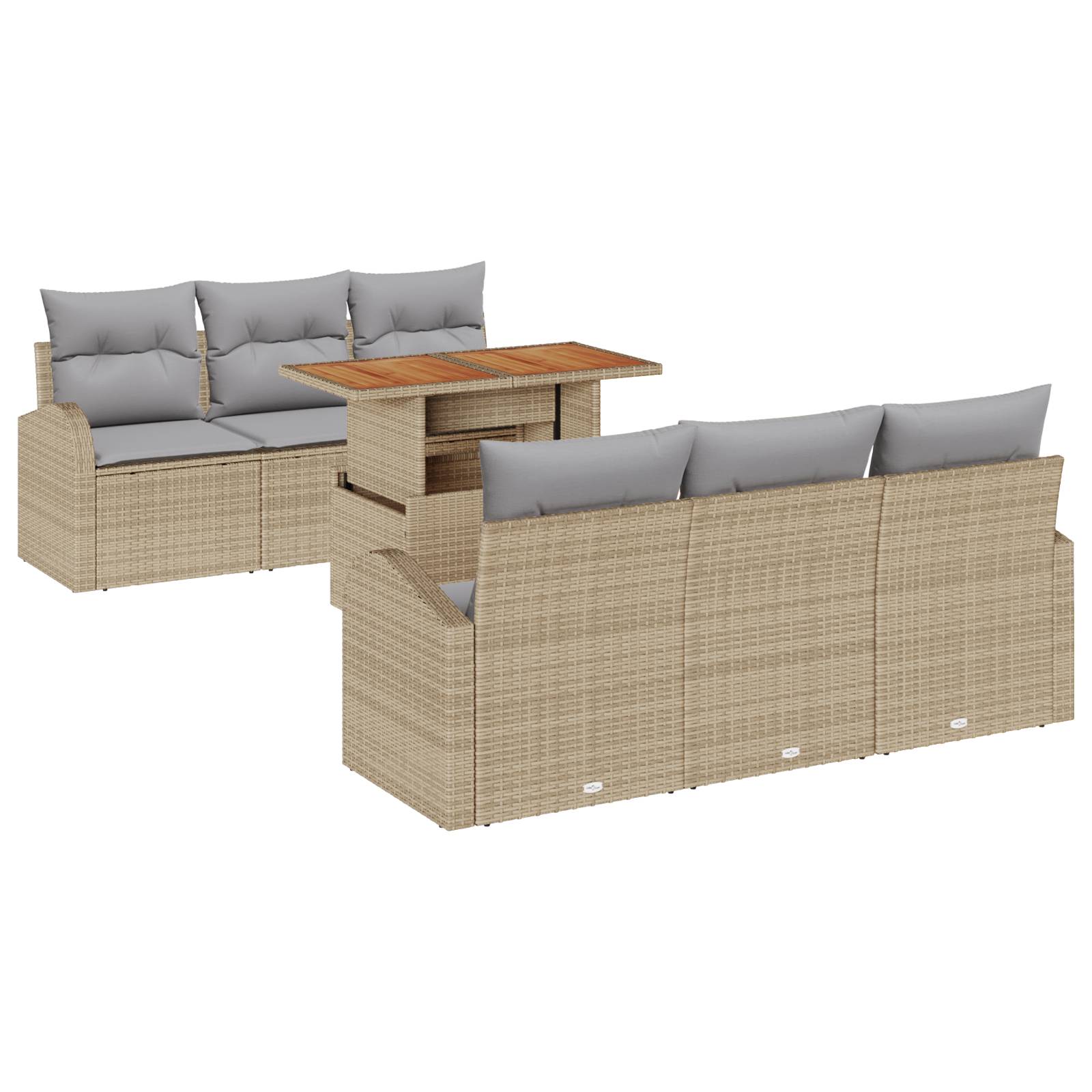 vidaXL 7-teiliges Garten-Essgruppen-Set mit Kissen in Beige Poly Rattan Akazie