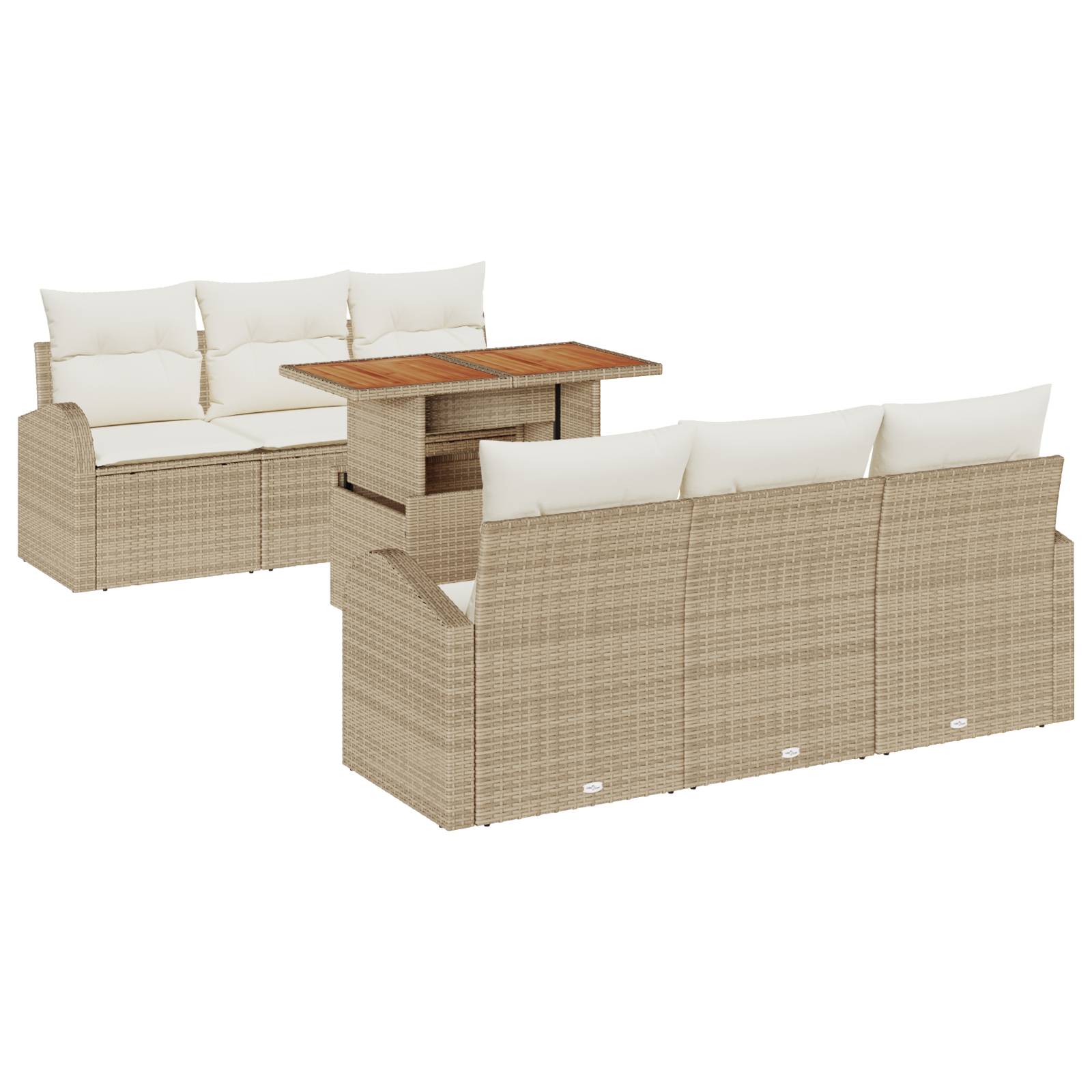 vidaXL 7-teiliges Garten Essgruppe mit Kissen Beige Poly Rattan Akazie