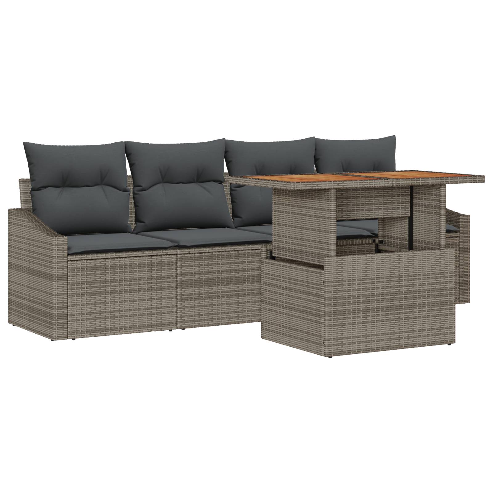 vidaXL 5-teiliges Gartentisch-Set mit Kissen Grau Poly Rattan Akazie