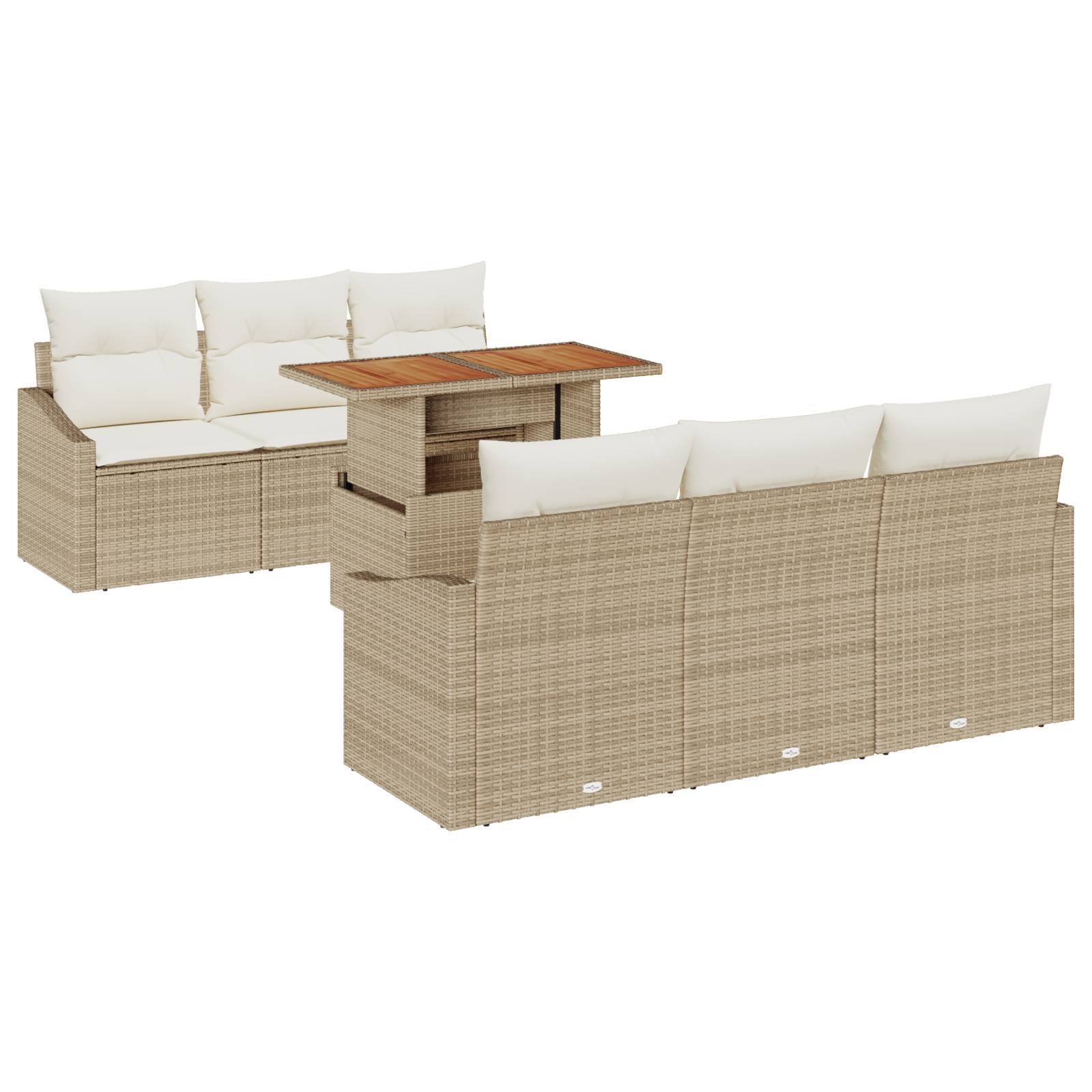 vidaXL 7-teiliges Garten Essgruppe mit Kissen beige Poly Rattan Akazie