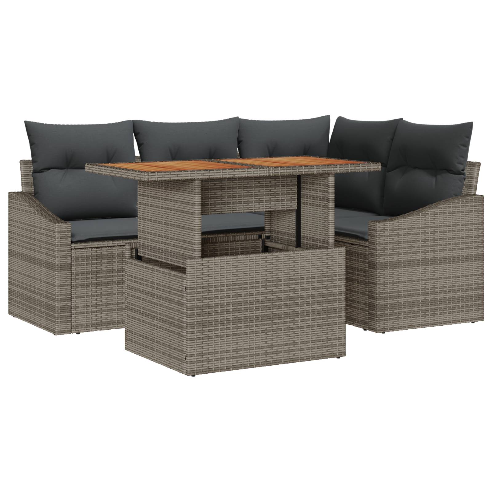 vidaXL 5-tlg. Garten-Sofagarnitur mit Kissen Grau Poly Rattan