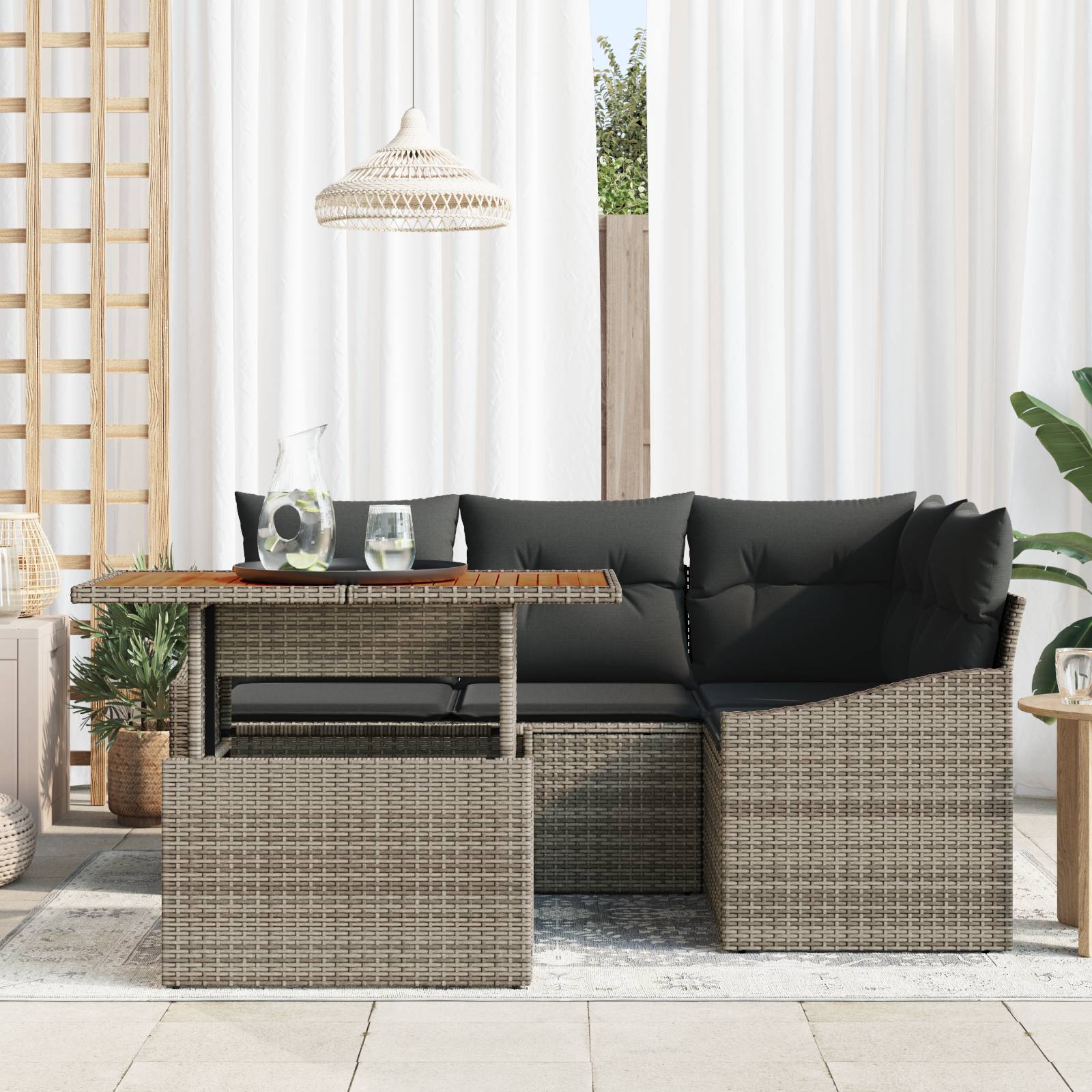 vidaXL 5-tlg. Garten-Sofagarnitur mit Kissen Grau Poly Rattan