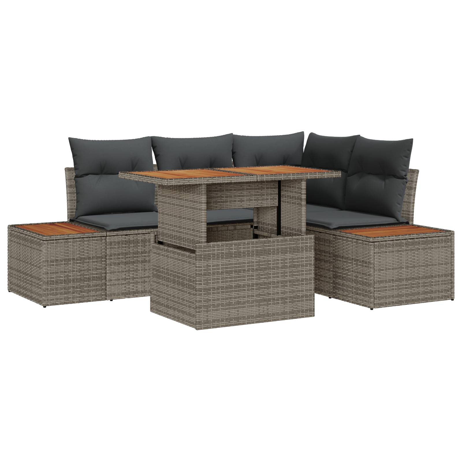 vidaXL 5-teiliges Garten Sofa Set mit Kissen Grau Poly Rattan