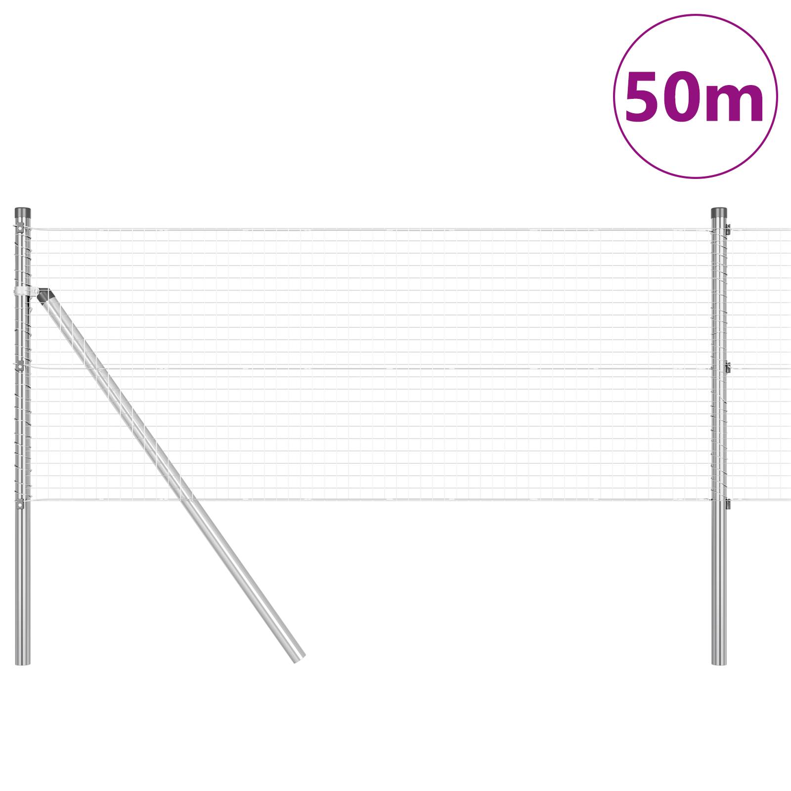 vidaXL Schweißdrahtzaun mit 13 Pfosten 0.5x50 m aus verzinktem Stahl