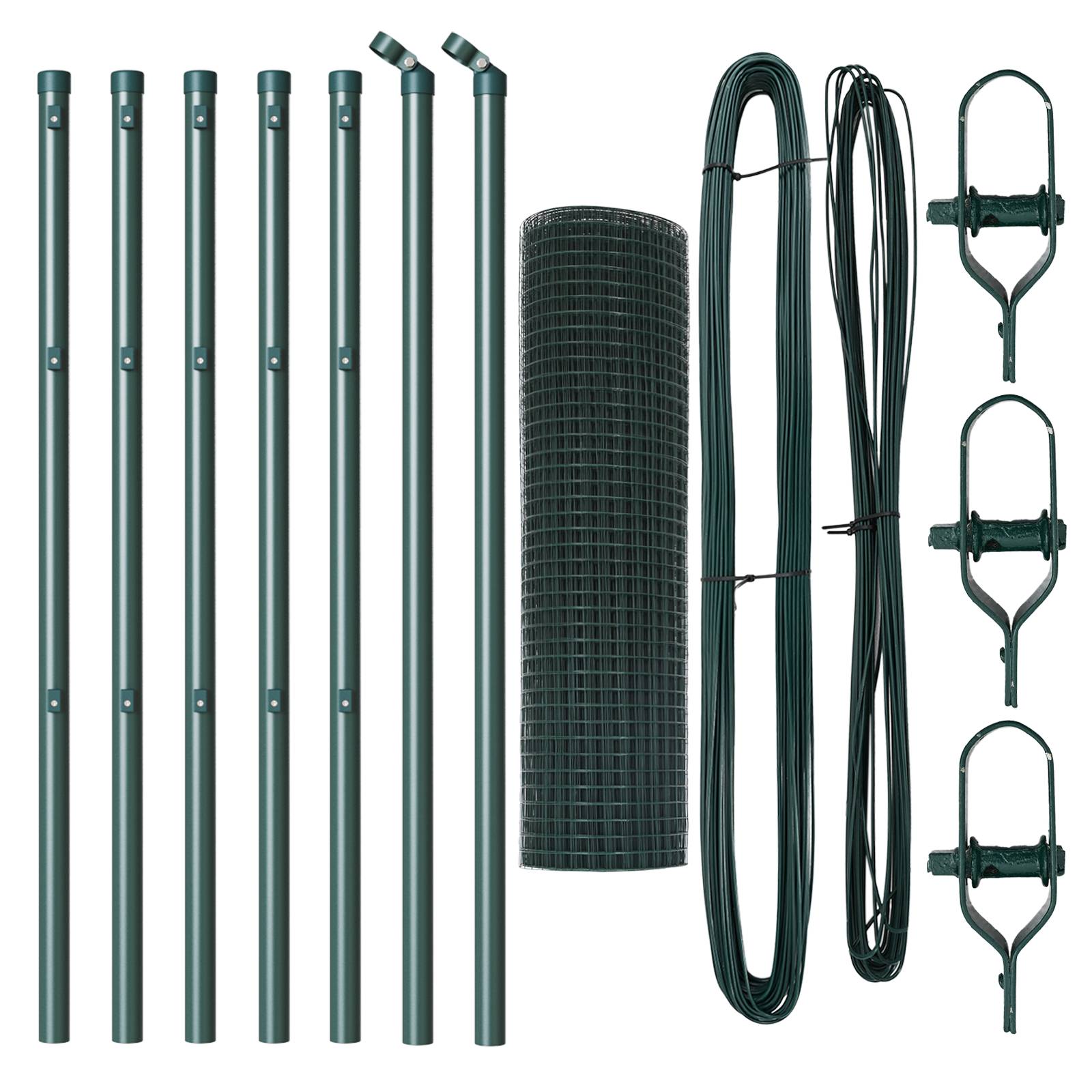 vidaXL Schweißdrahtzaun mit 7 Pfosten Grün 0.6x10 m Stahl