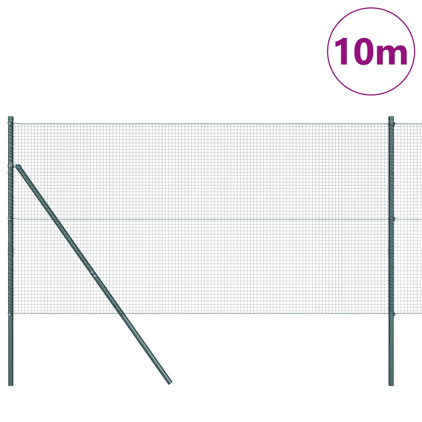vidaXL Schweißdrahtzaun mit 7 Pfosten Grün 1.4x10 m Stahl