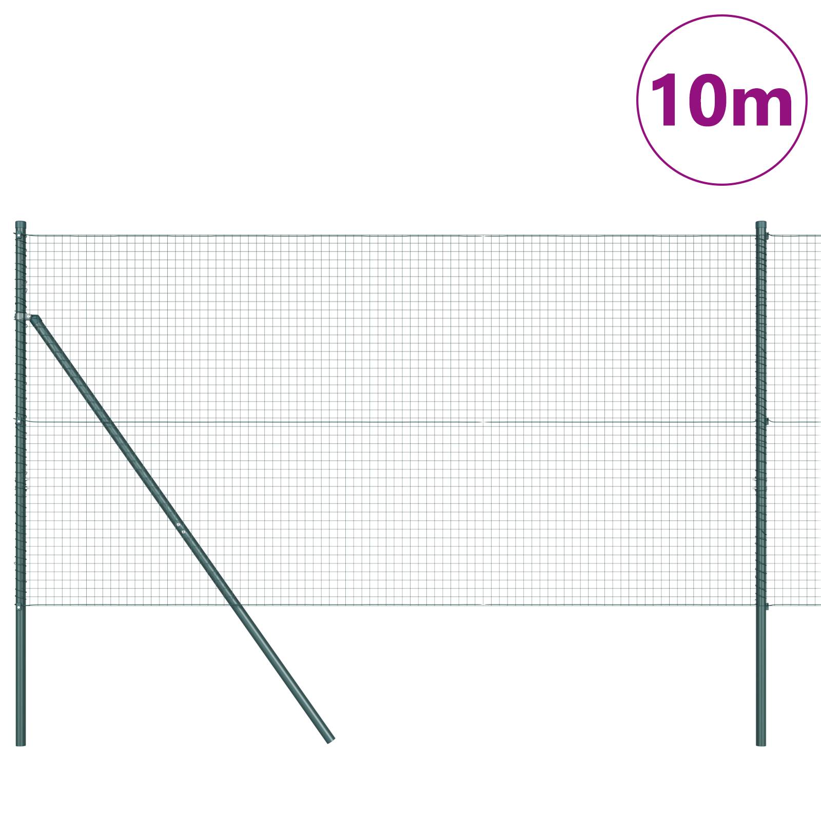 vidaXL Schweißdrahtzaun mit 7 Pfosten Grün 1.4x10 m Stahl