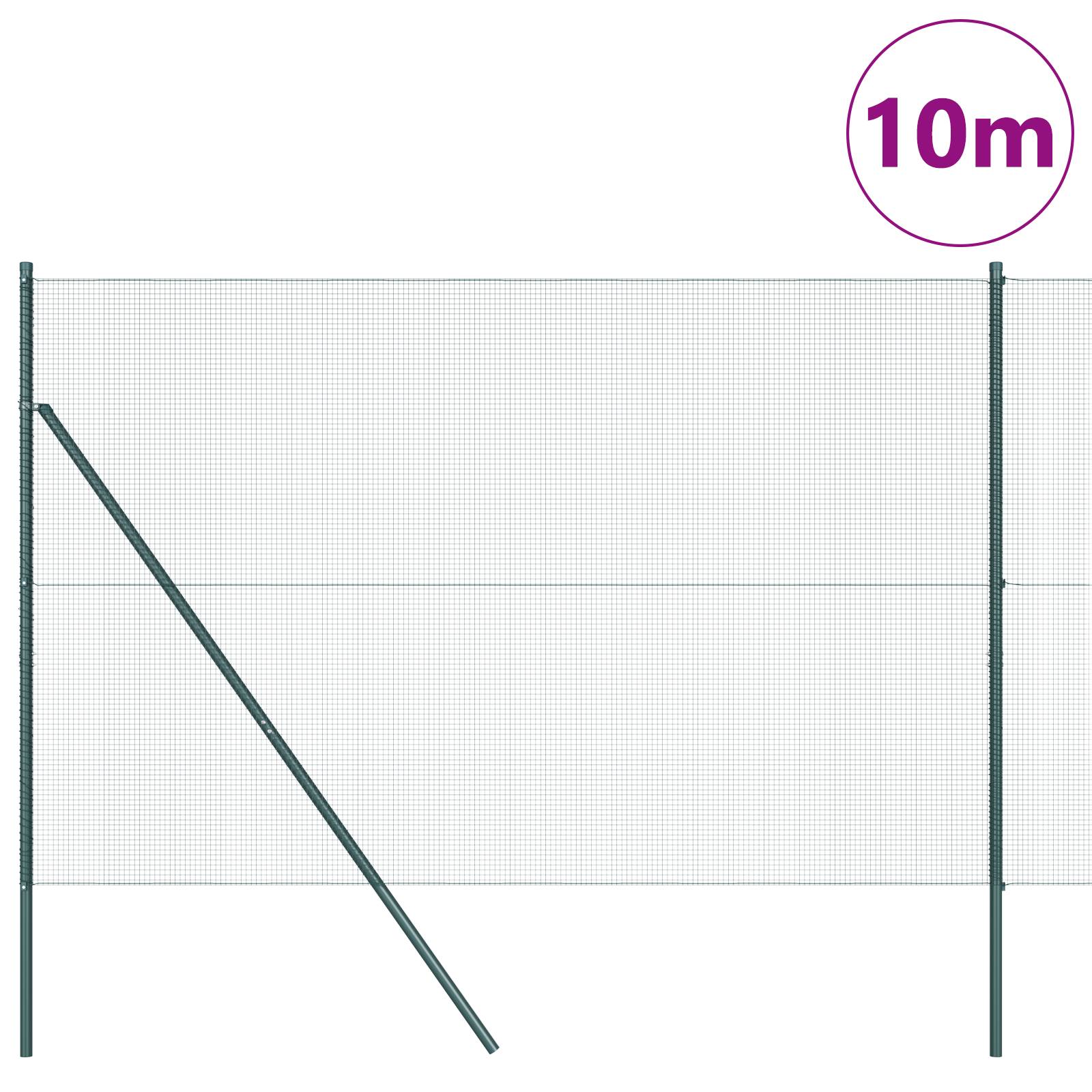 vidaXL Schweißdrahtzaun mit 7 Pfosten Grün 1.5x10 m Stahl