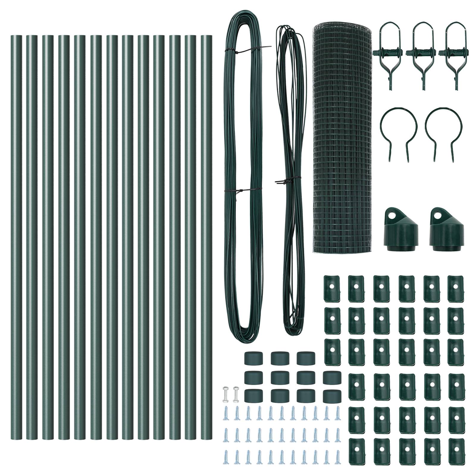 vidaXL Schweißdrahtzaun mit 13 Pfosten Grün 0.6x25 m Stahl