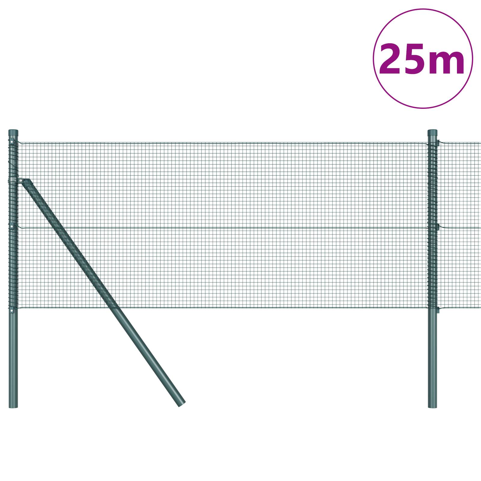 vidaXL Schweißdrahtzaun mit 13 Pfosten Grün 0.5x25 m Stahl