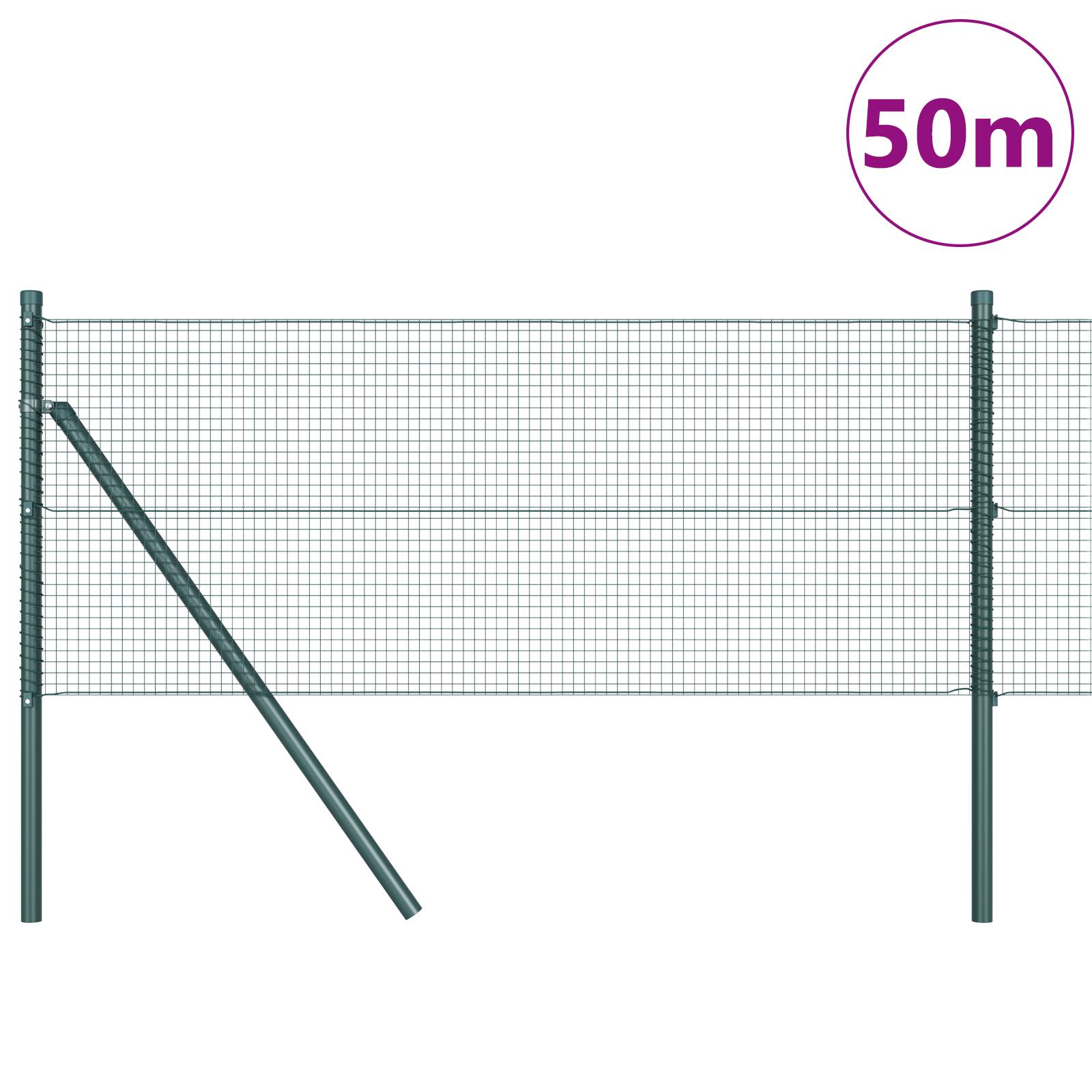 vidaXL Geschweißter Drahtzaun mit 13 Pfosten Grün 0.6x50 m Stahl