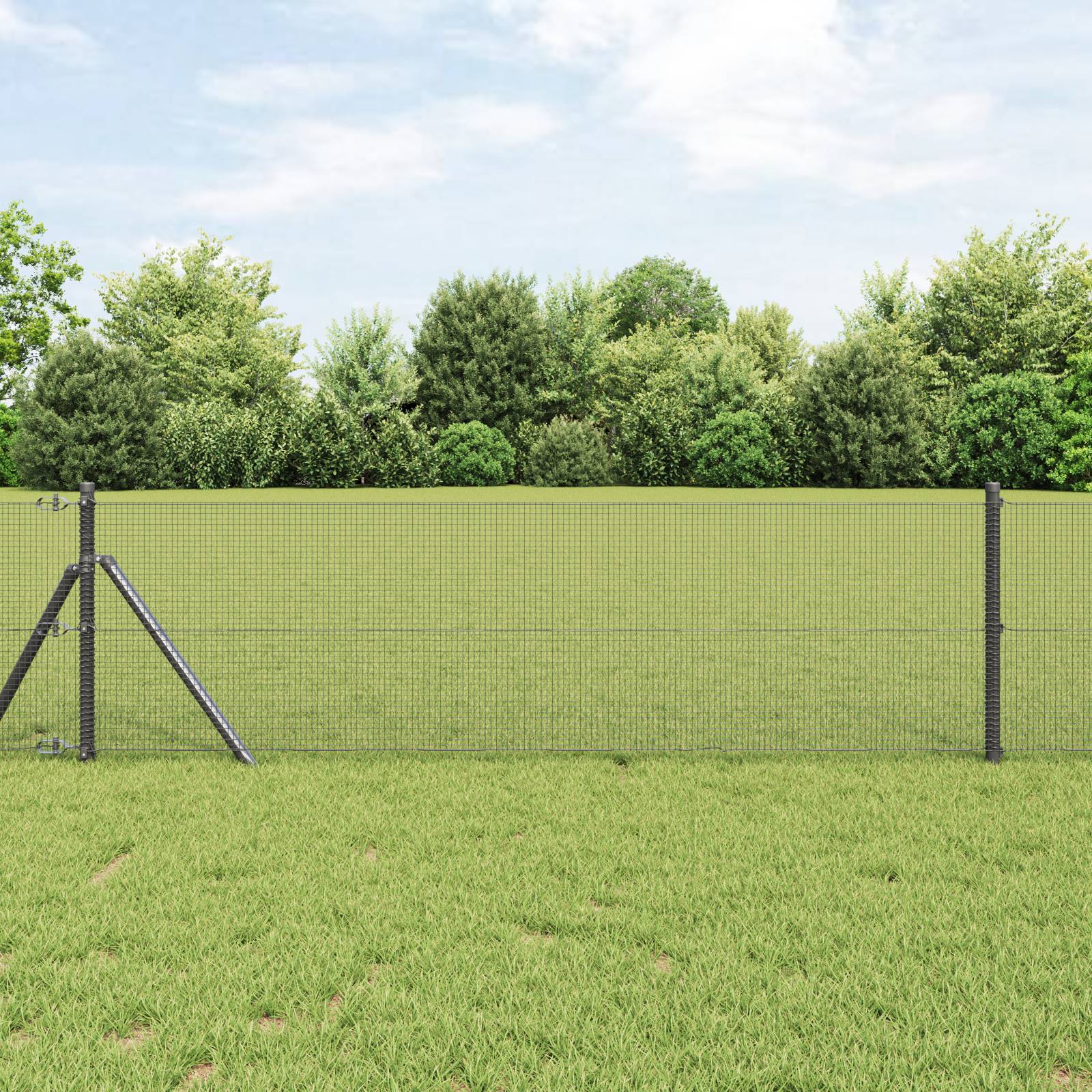 vidaXL geschweißter Drahtzaun mit 7 Pfosten Grau 0,8x10 m Stahl