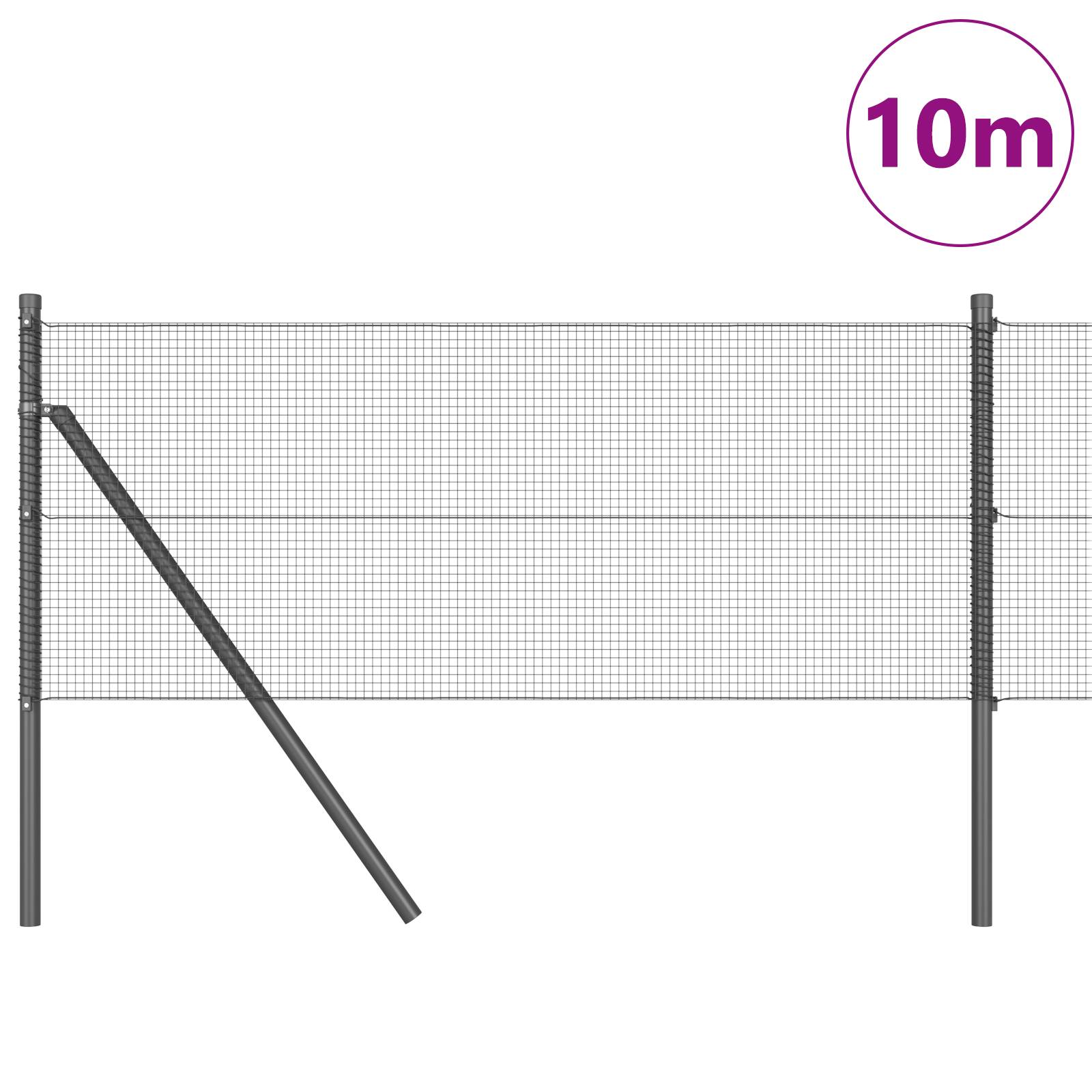 vidaXL geschweißter Drahtzaun mit 7 Pfosten Grau 0,8x10 m Stahl