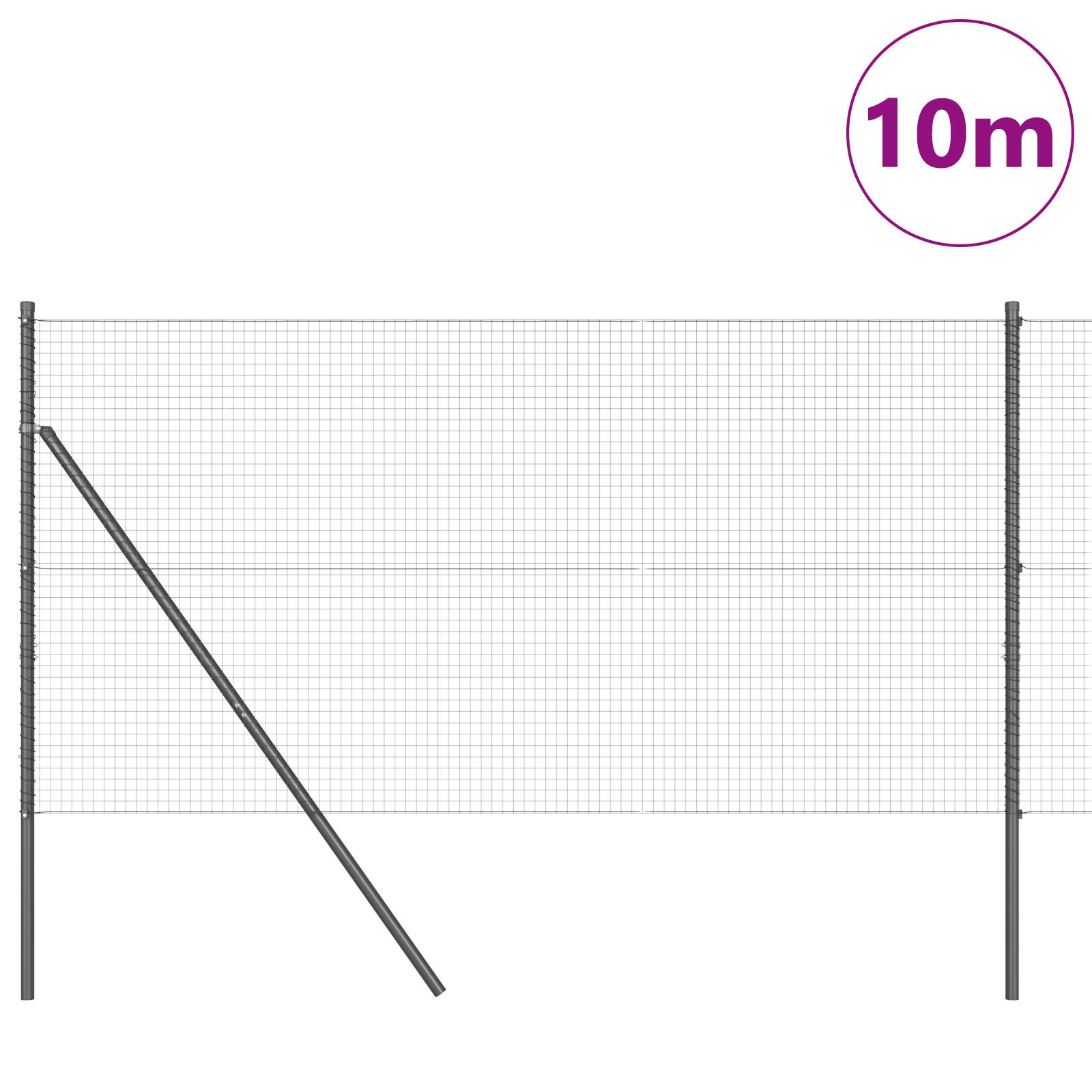 vidaXL Geschweißter Drahtzaun mit 7 Pfosten Grau 1.4x10 m Stahl