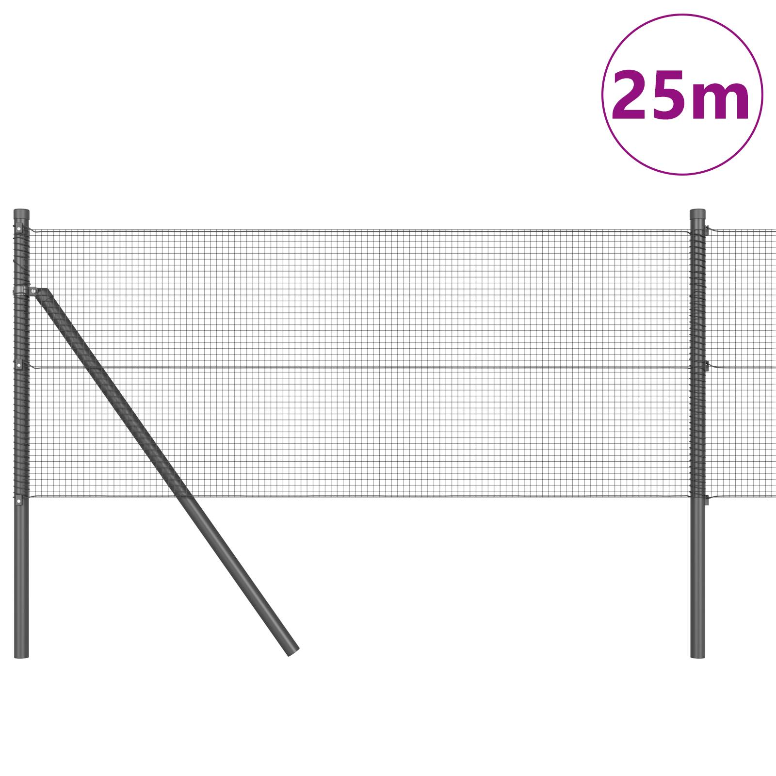 vidaXL Geschweißter Drahtzaun mit 13 Pfosten Grau 0.6x25 m Stahl
