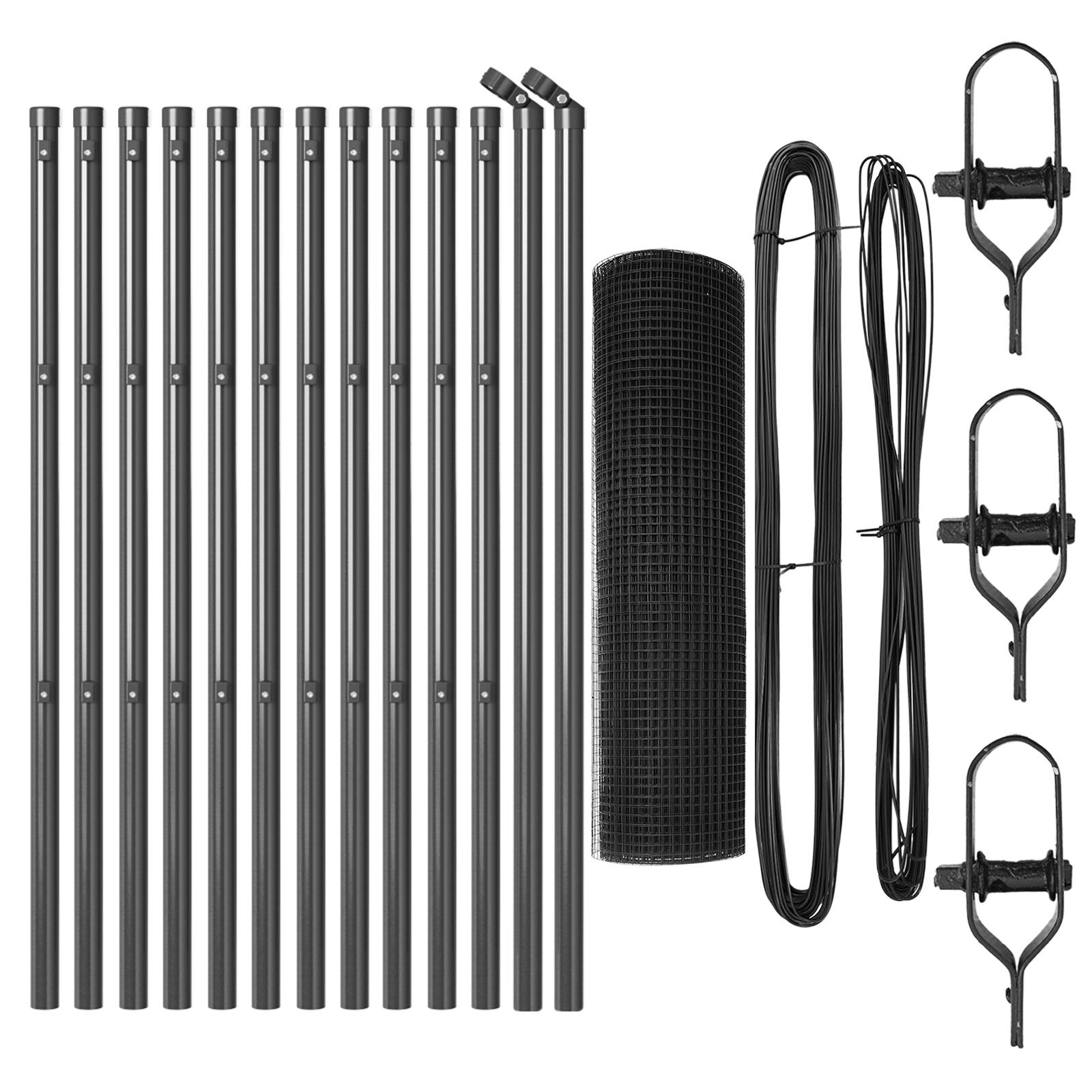 vidaXL Welded Wire Fence mit 13 Pfosten Grau 0.8x25 m Stahl