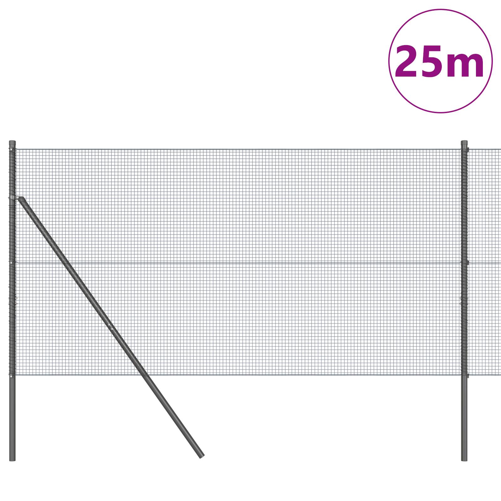 vidaXL Geschweißter Drahtzaun mit 13 Pfosten Grau 1.2x25 m Stahl