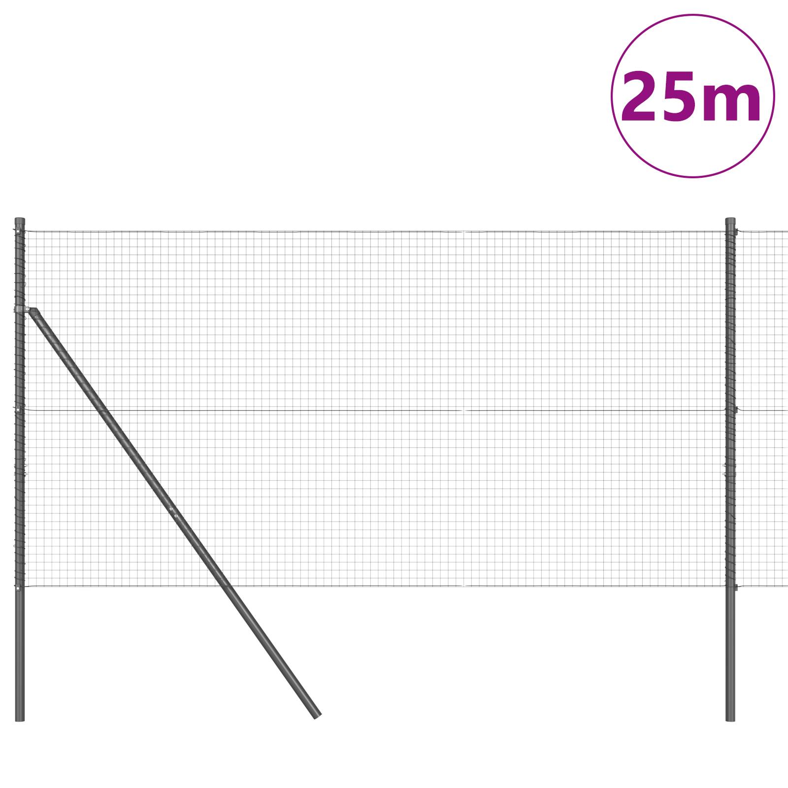 vidaXL Geschweißter Drahtzaun mit 13 Pfosten grau 1.4x25 m Stahl