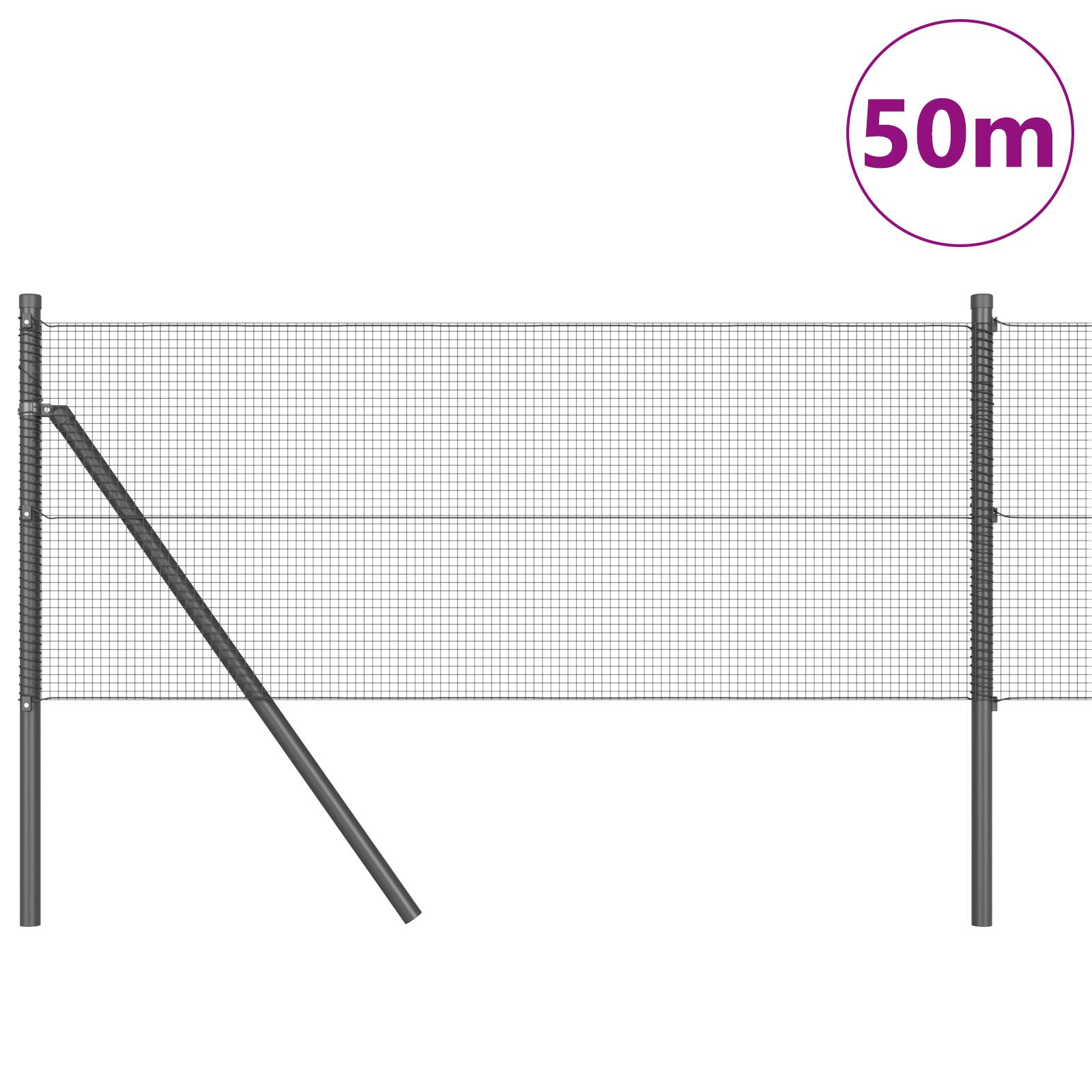 vidaXL Schweißdrahtzaun mit 13 Pfosten Grau 0,5x50 m Stahl
