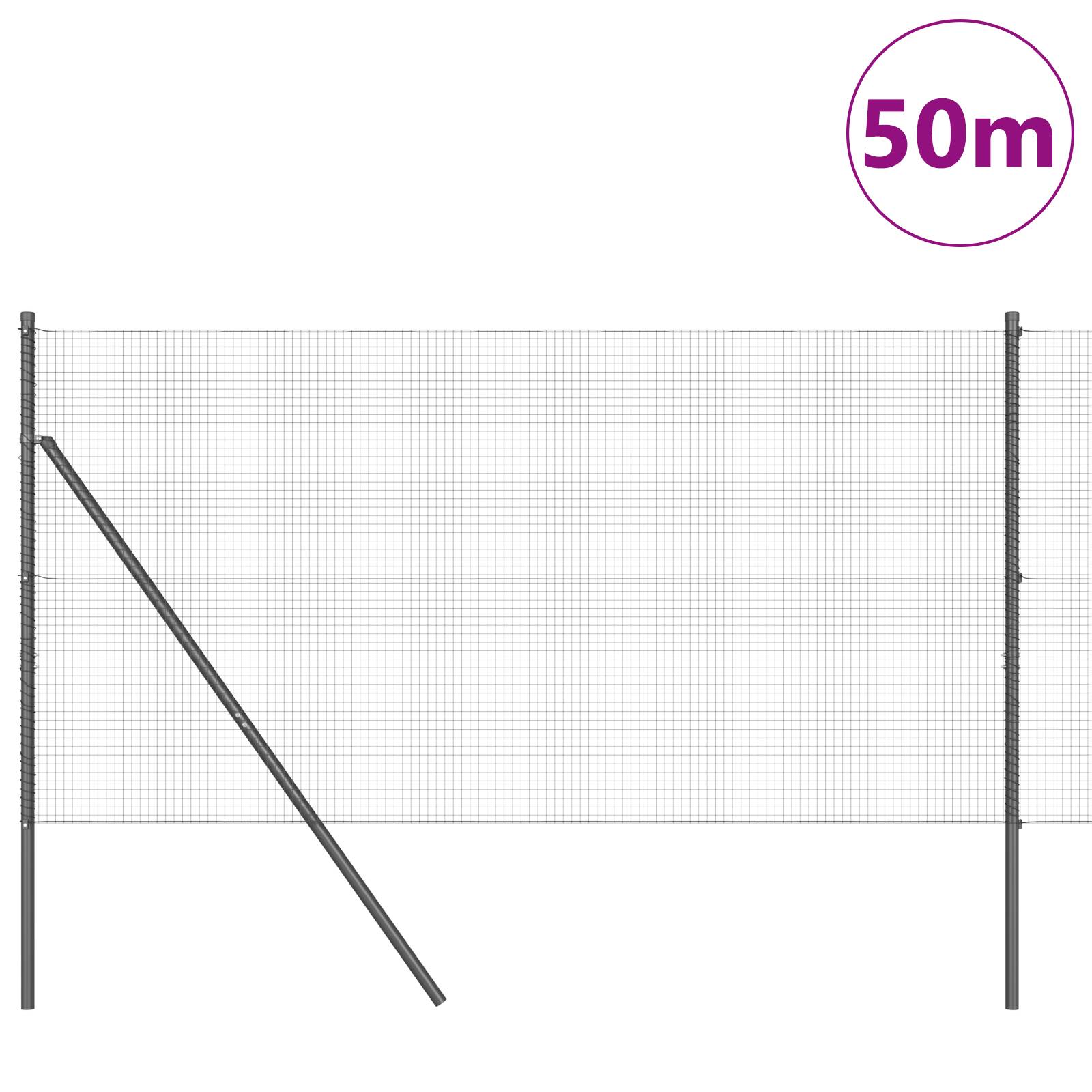 vidaXL Schweißdrahtzaun mit 13 Pfosten Grau 1,2x50 m Stahl