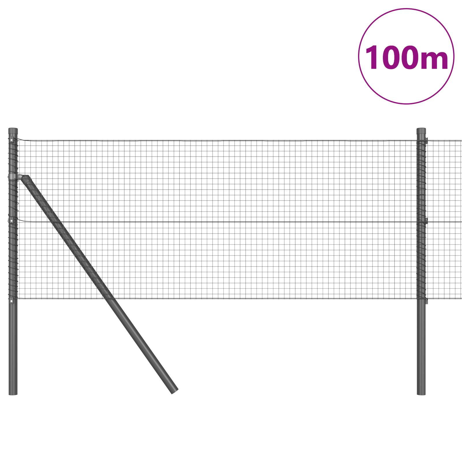 vidaXL Geschweißter Drahtzaun mit 13 Pfosten Grau 0,8x100 m Stahl