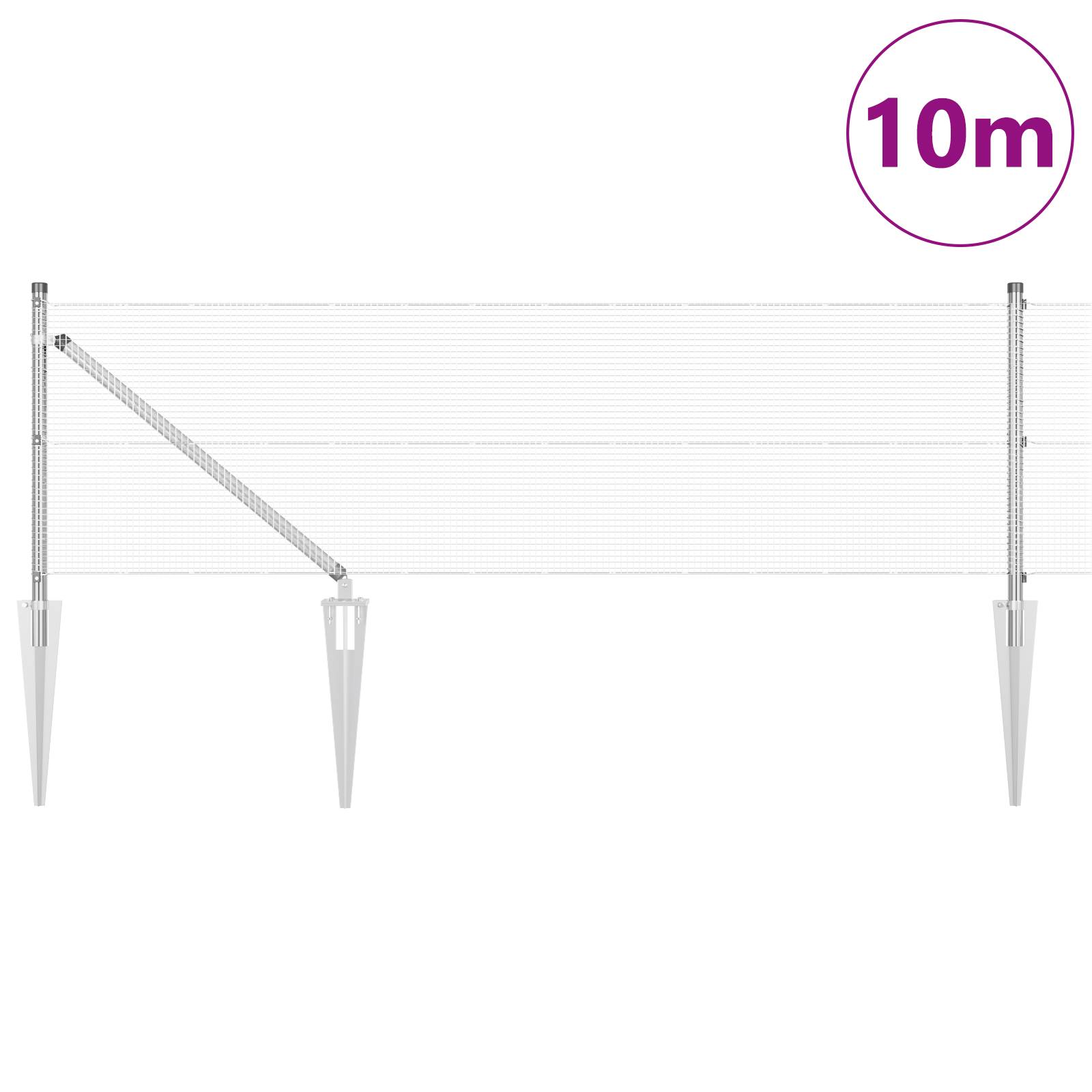 vidaXL Schweißdrahtzaun mit 7 Spitzpfosten 0.8 x 10 m verzinkter Stahl