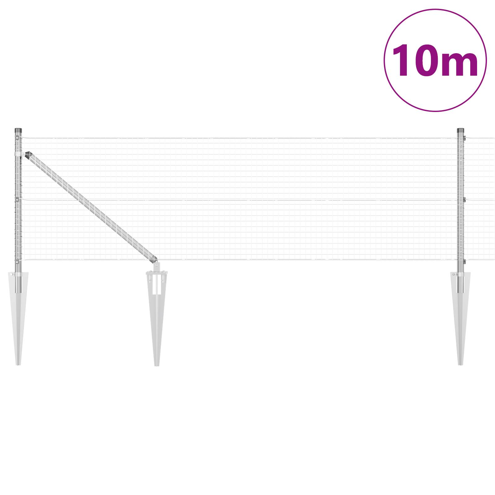 vidaXL geschweißter Drahtzaun mit 7 Ankerstecken 0.6x10 m verzinktem Stahl