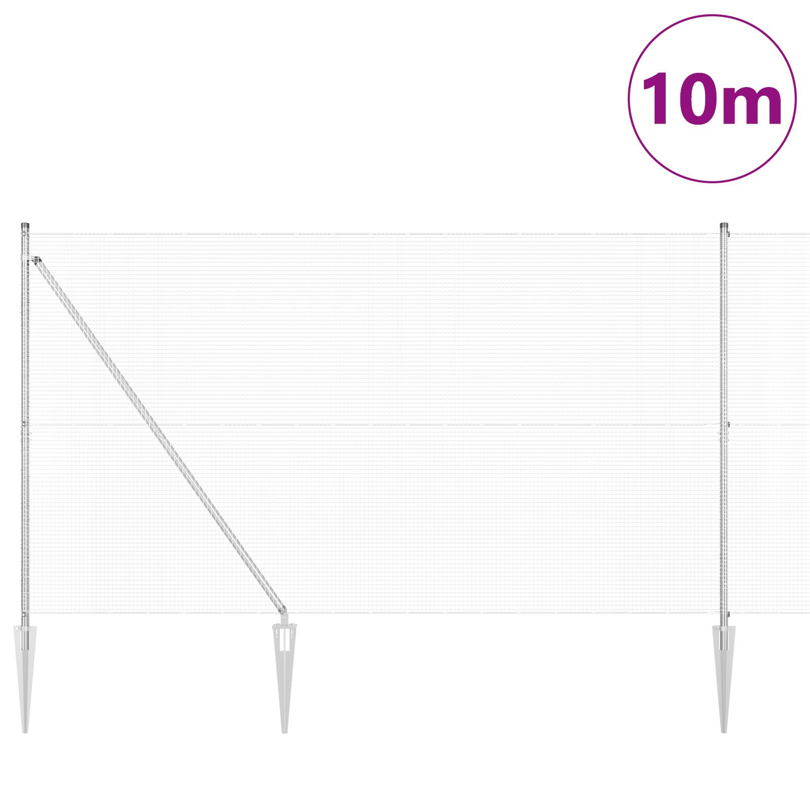 vidaXL Geknoteter Drahtzaun mit 7 Spike-Pfosten 1,6x10 m Verzinkter Stahl