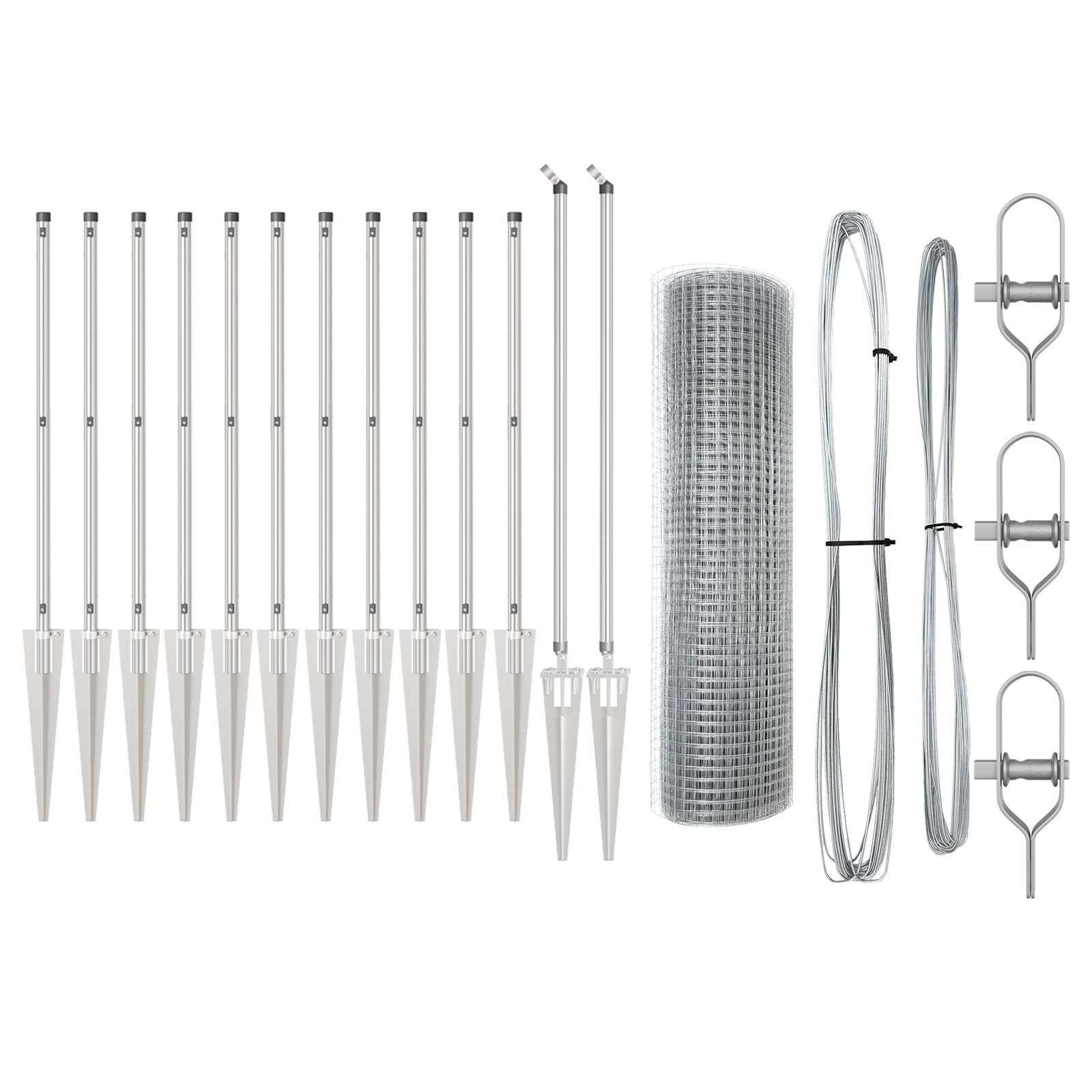 vidaXL Verzinkter Drahtzaun mit 13 Spike-Pfosten 1x25 m aus verzinktem Stahl