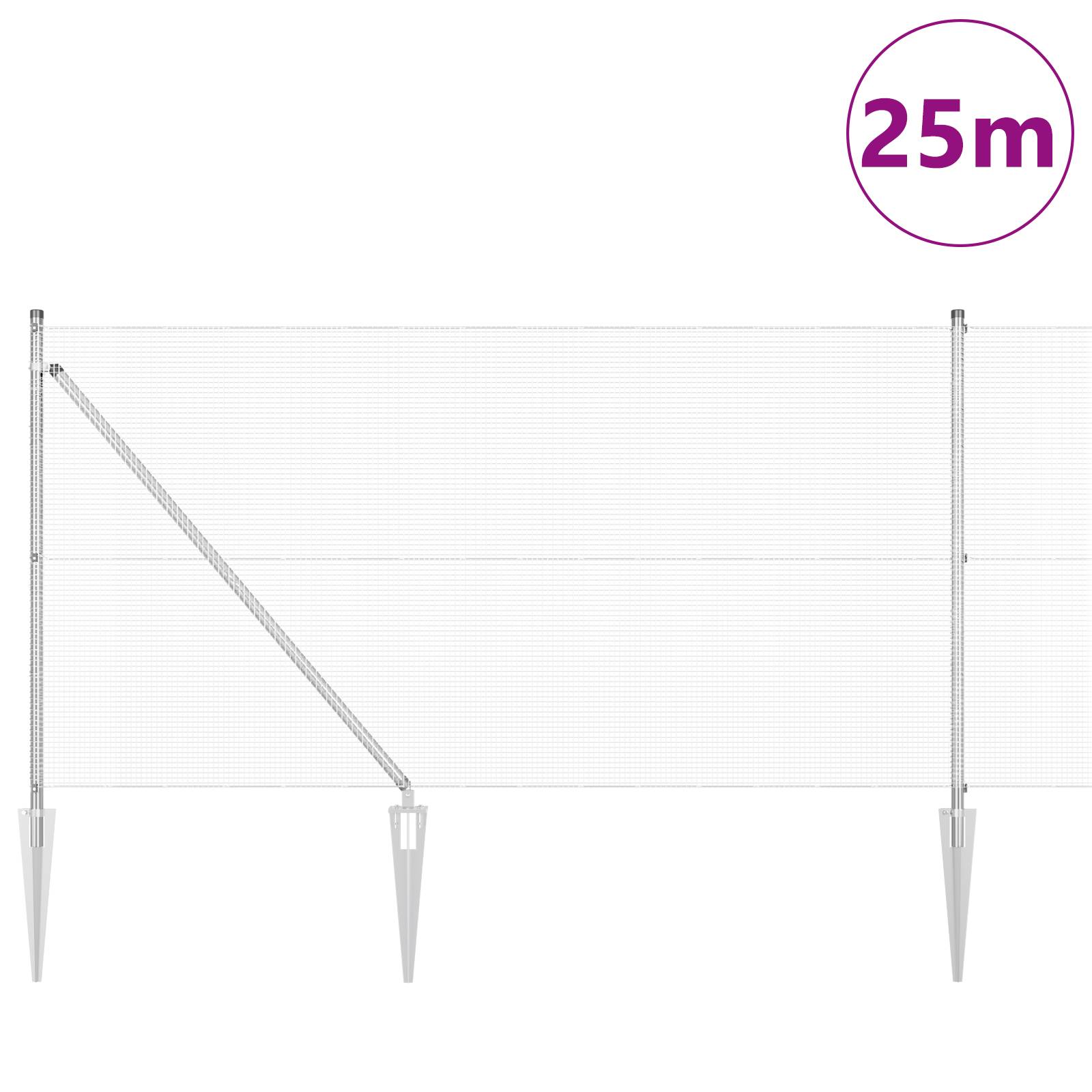 vidaXL Verzinkter Drahtzaun mit 13 Spike-Pfosten 1x25 m aus verzinktem Stahl