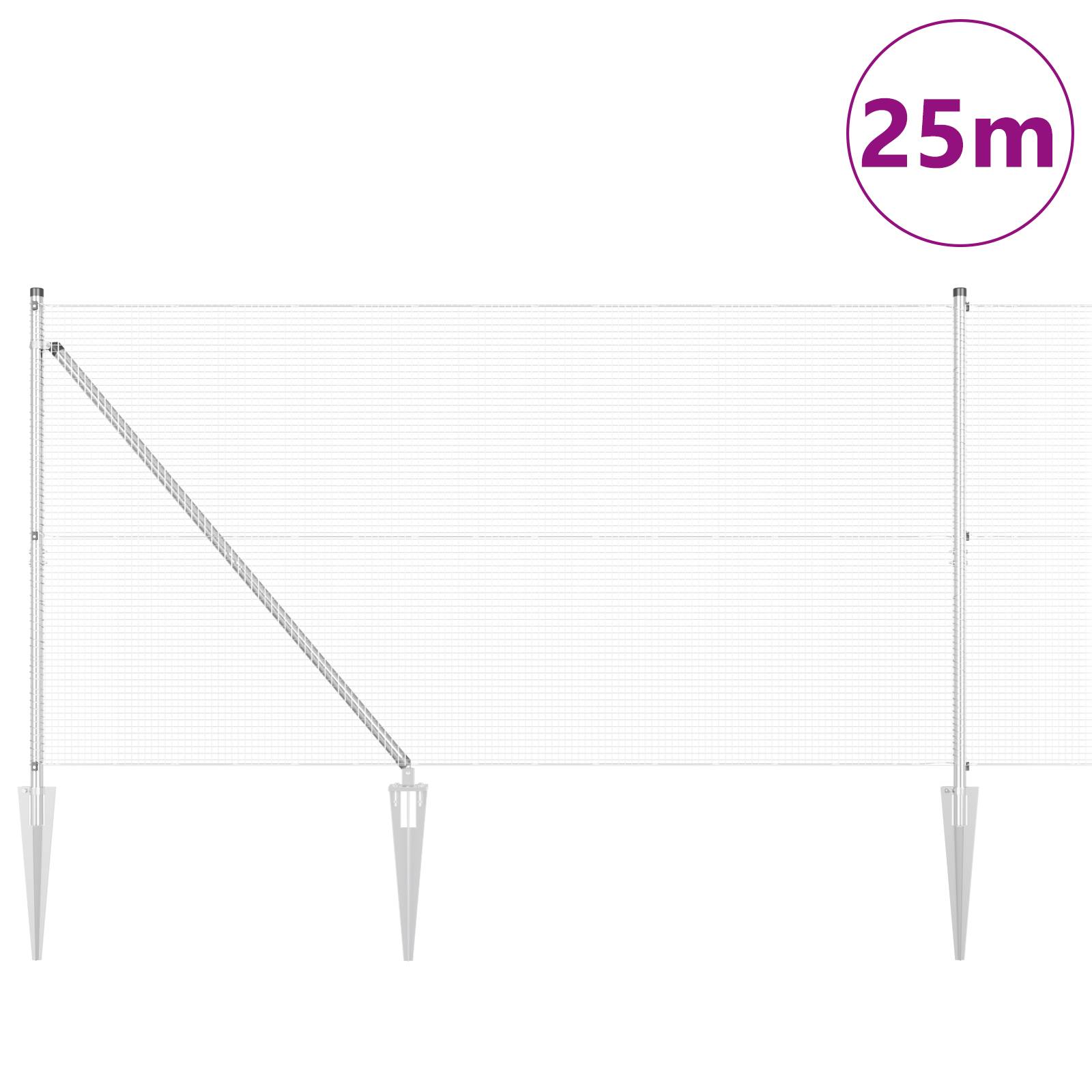 vidaXL verzinkter Drahtzaun mit 13 Stahlpfosten 1,4x25 m verzinkter Stahl