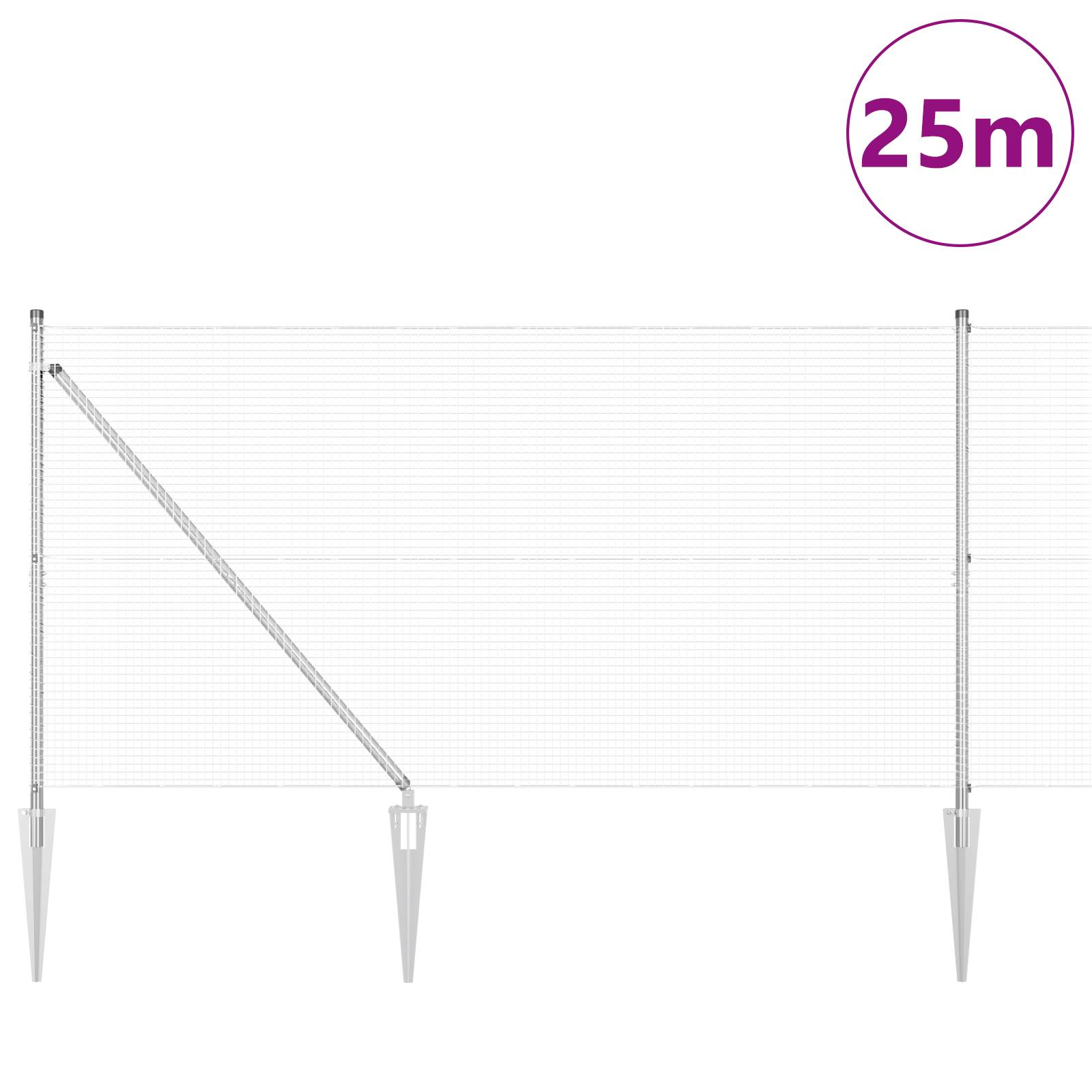 vidaXL Geknoteter Drahtzaun mit 13 Spike-Posts 1,4x25 m Verzinkter Stahl