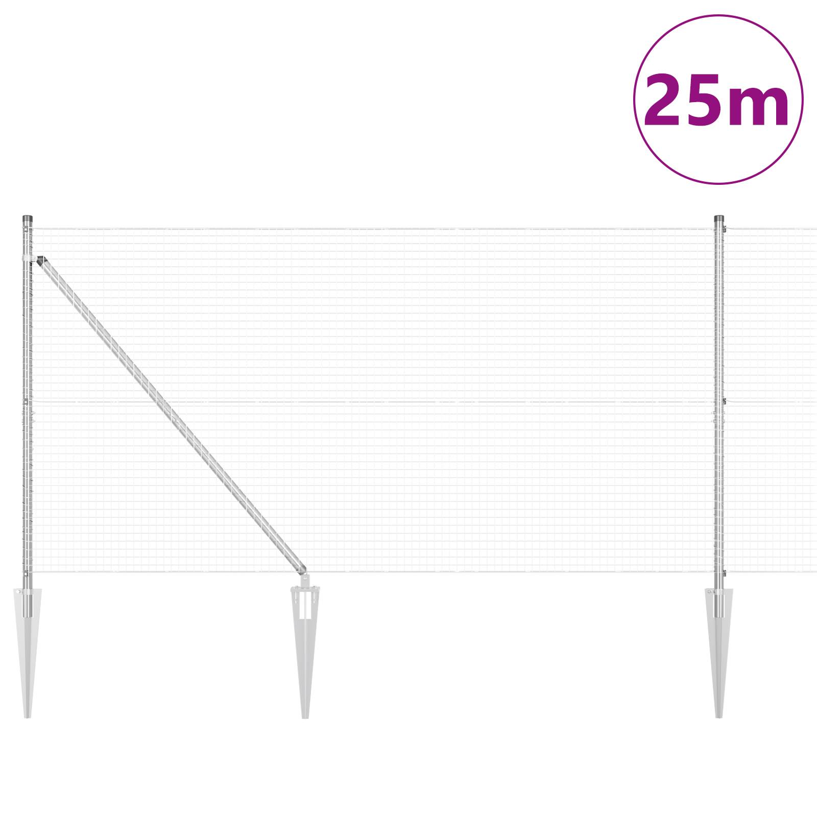 vidaXL Schweißdrahtzaun mit 13 Spitzenpfosten 1,2x25 m aus galvanisiertem Stahl