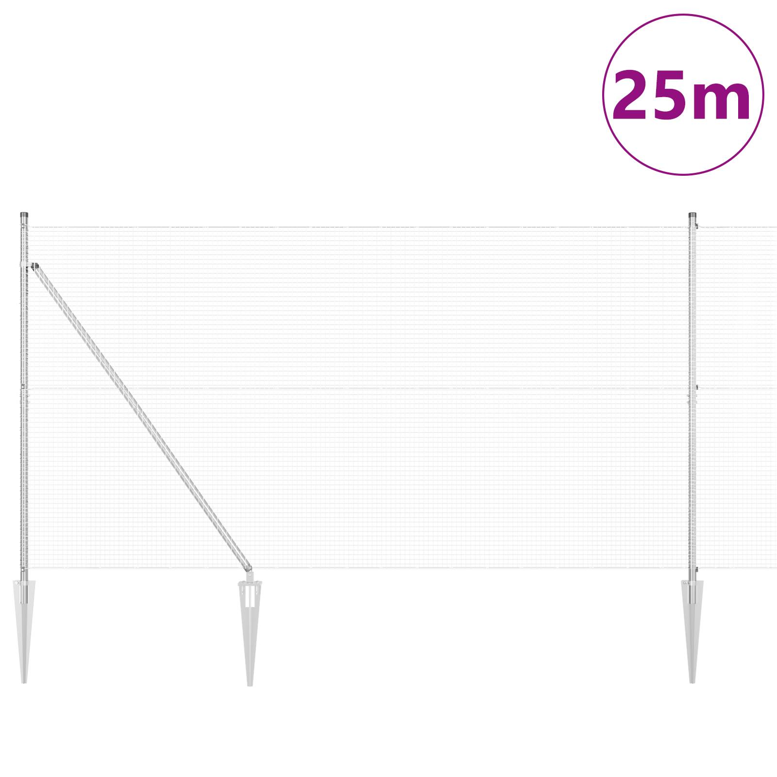 vidaXL Schweißdrahtzaun mit 13 Spike-Pfosten 1,5x25 m Verzinkter Stahl