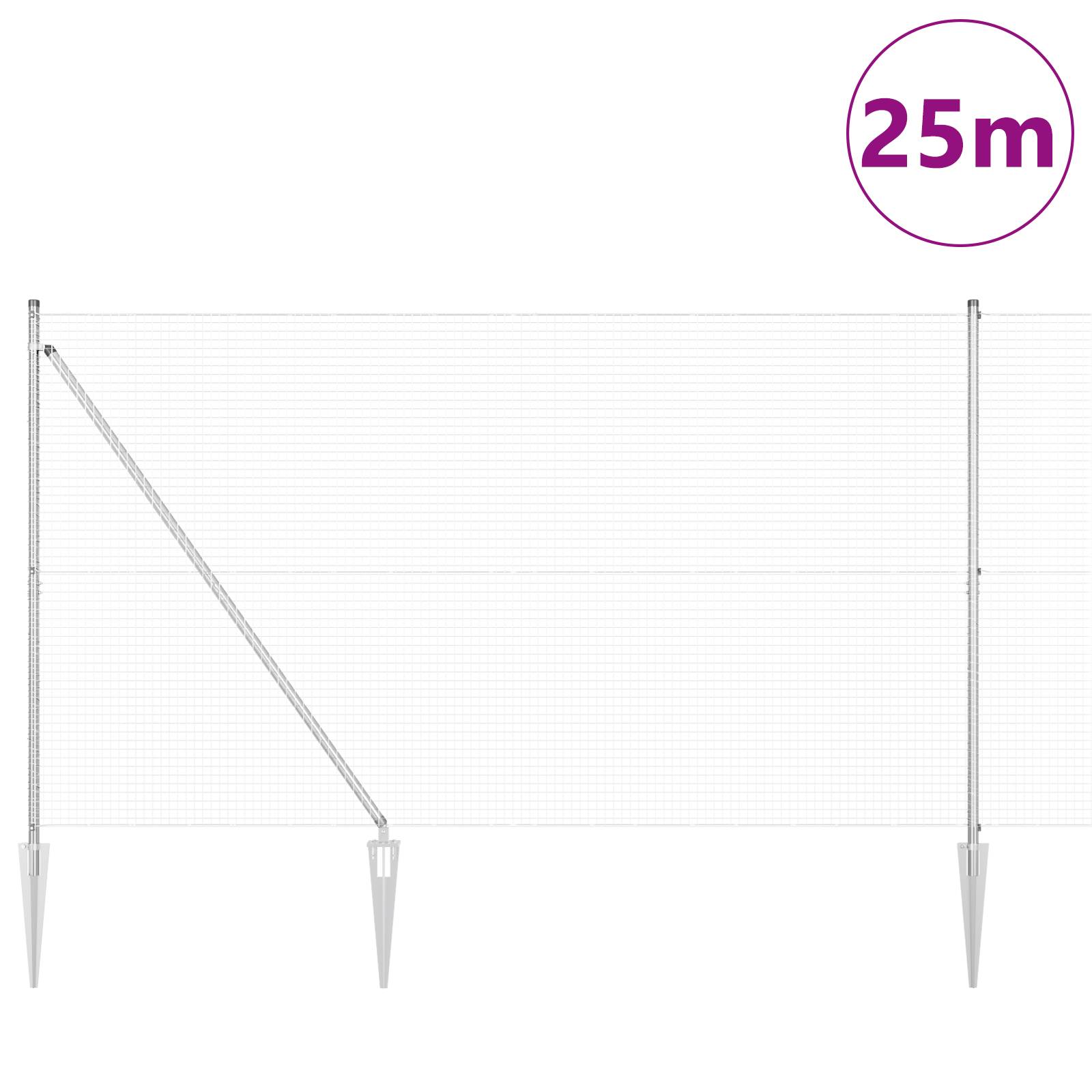 vidaXL Geschweißter Drahtzaun mit 13 Spike-Pfosten 1,6x25 m Verzinkter Stahl