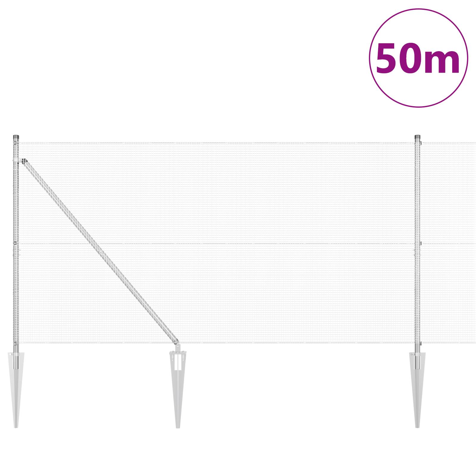 vidaXL geschweißter Drahtzaun mit 13 Pfosten 1,4 x 50 m verzinkter Stahl