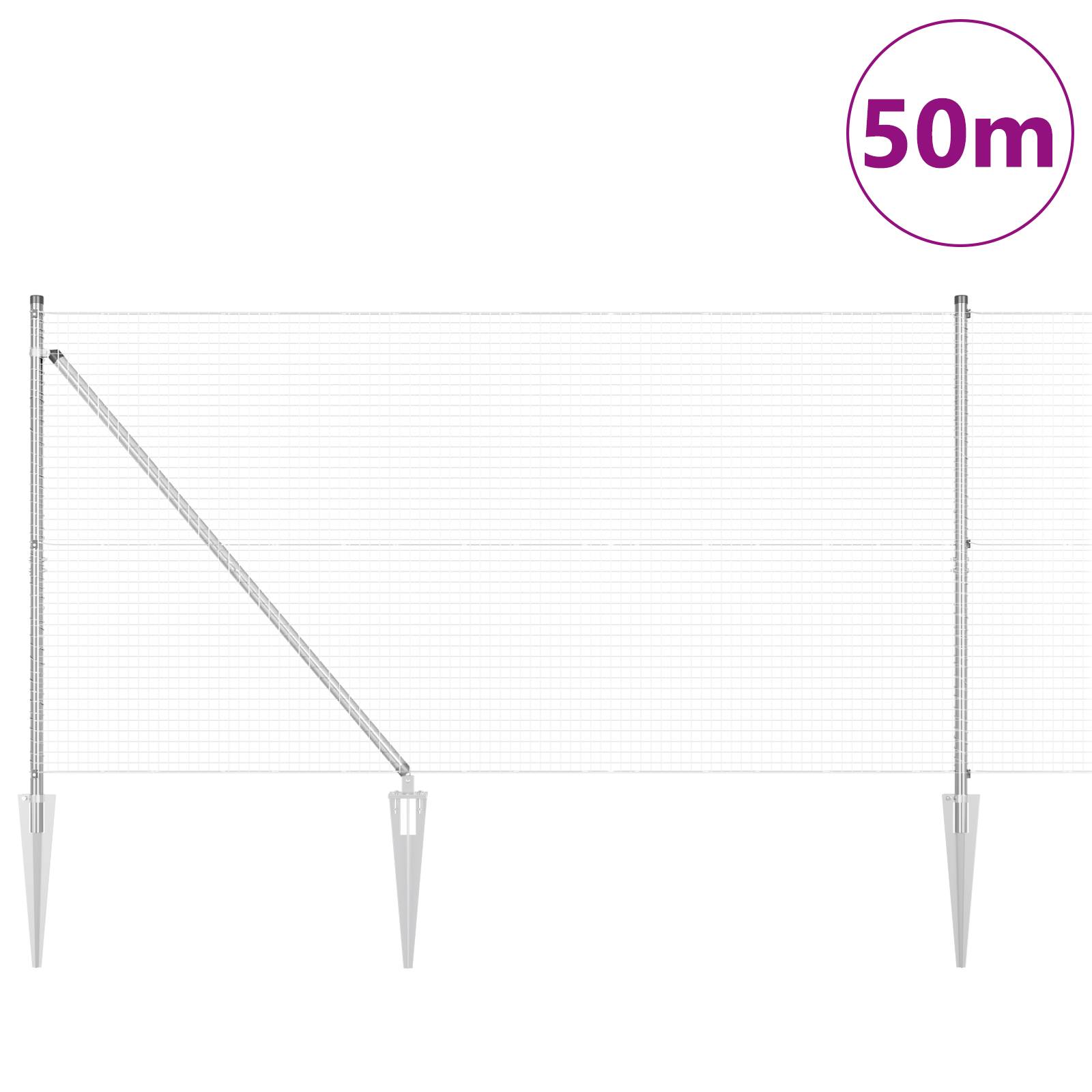 vidaXL Geknoteter Drahtzaun mit 13 Spike-Pfosten 1,2x50 m Verzinkter Stahl