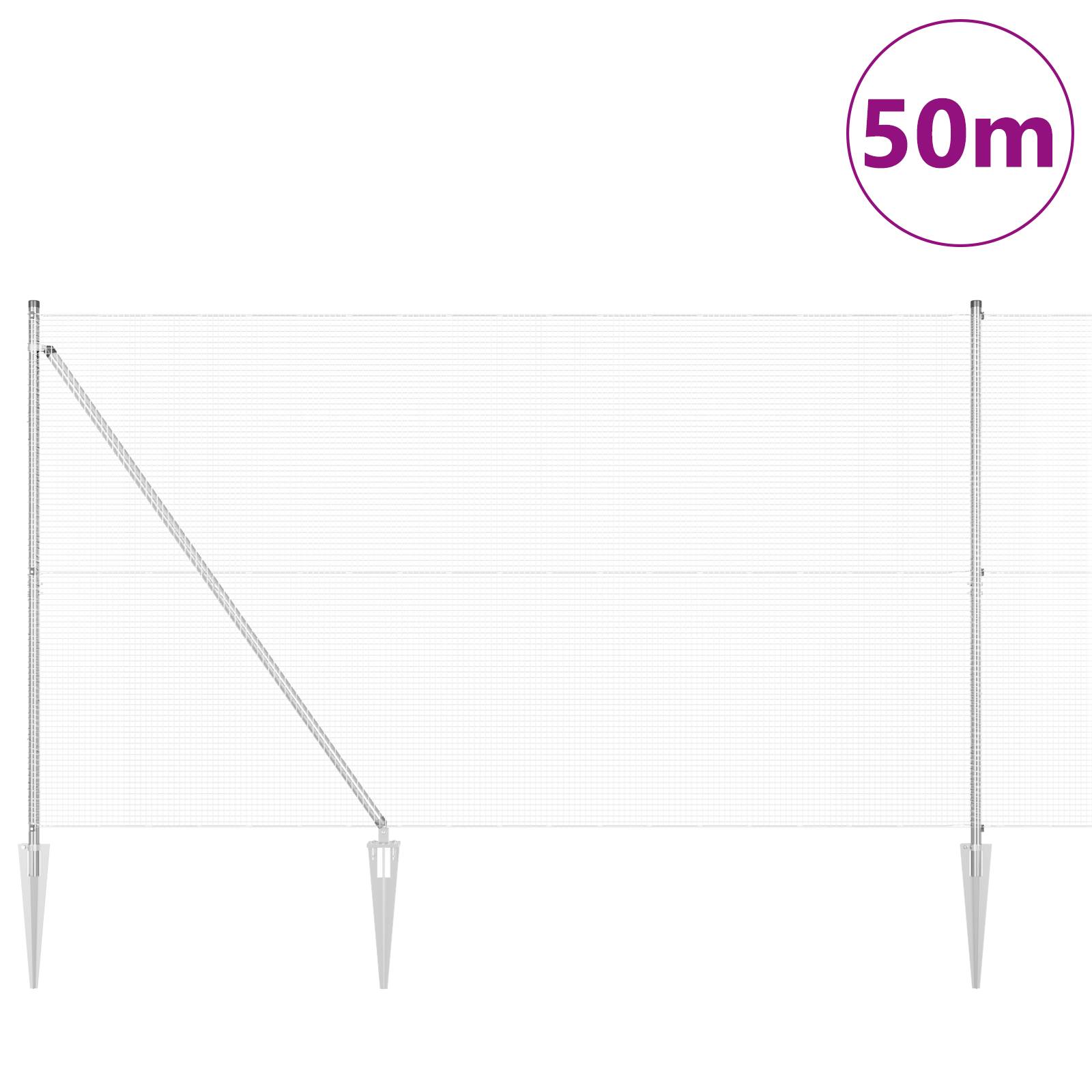 vidaXL Schweissdrahtzaun mit 13 Spike-Pfosten 1,5x50 m Verzinkter Stahl