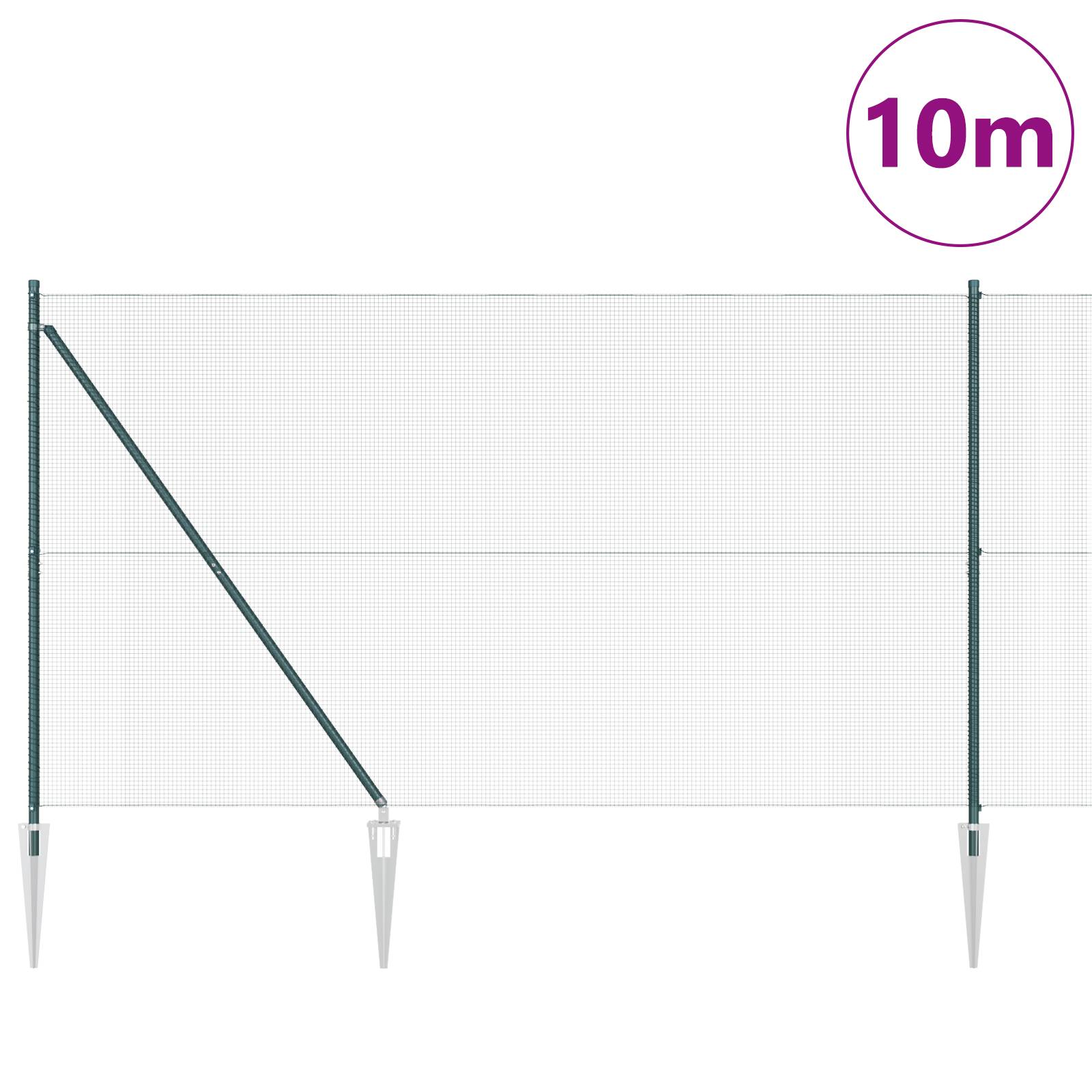 vidaXL Schweißdrahtzaun mit 7 Spikepfosten, Grün, 1.6x10 m, Stahl