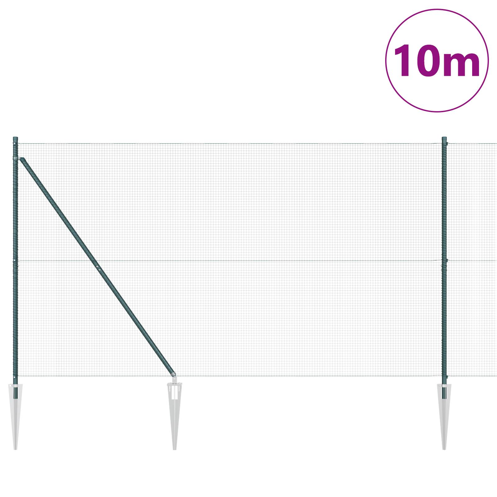 vidaXL Geknoteter Drahtzaun mit 7 Spitzenpfosten Grün 1.5x10 m Stahl