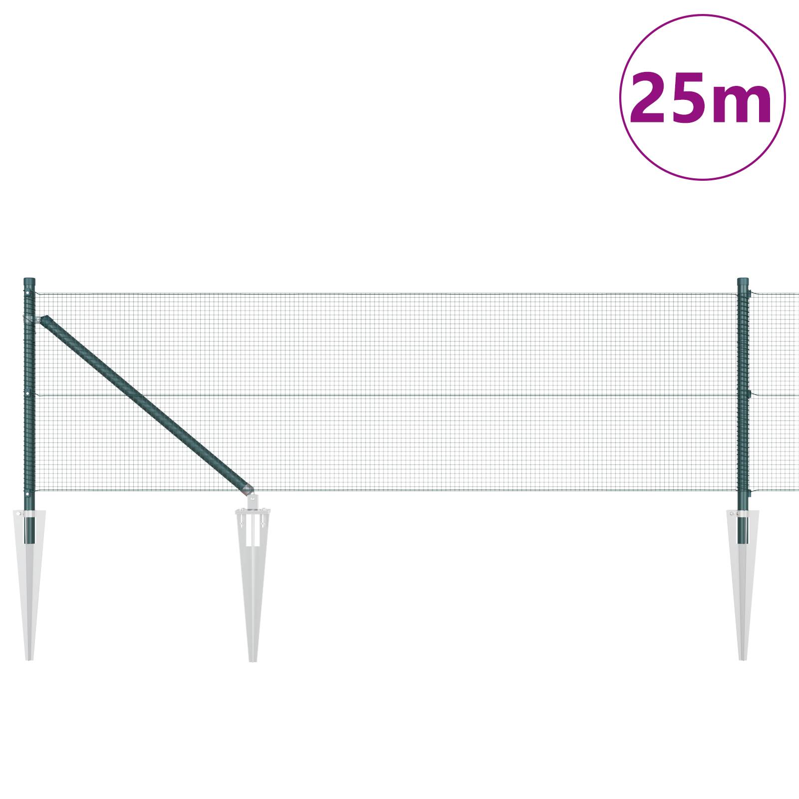 vidaXL Schweißdrahtzaun mit 13 Pfosten Grün 0.8x25 m Stahl