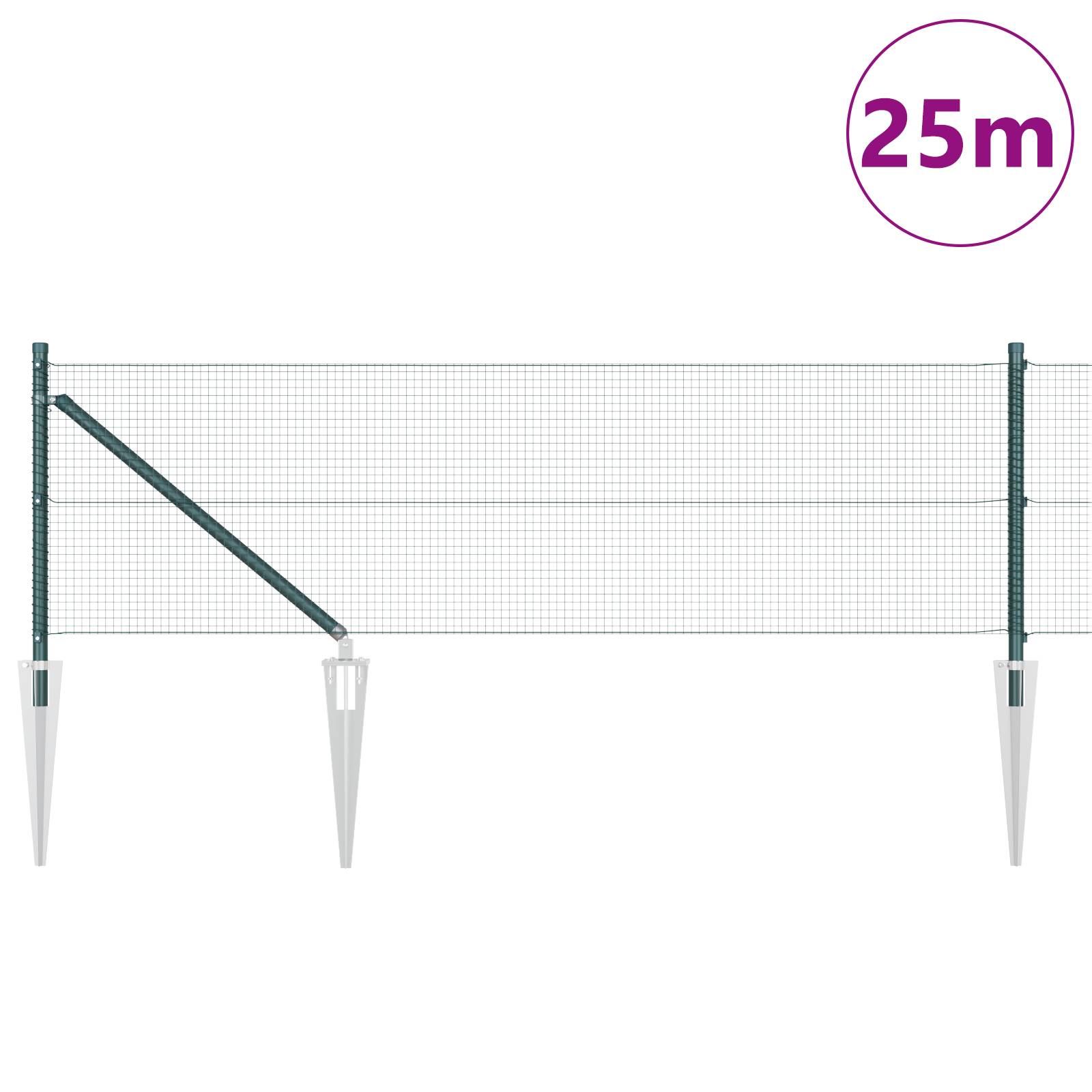 vidaXL Geschweißter Drahtzaun mit 13 Spike-Posts Grün 0,8x25 m Stahl