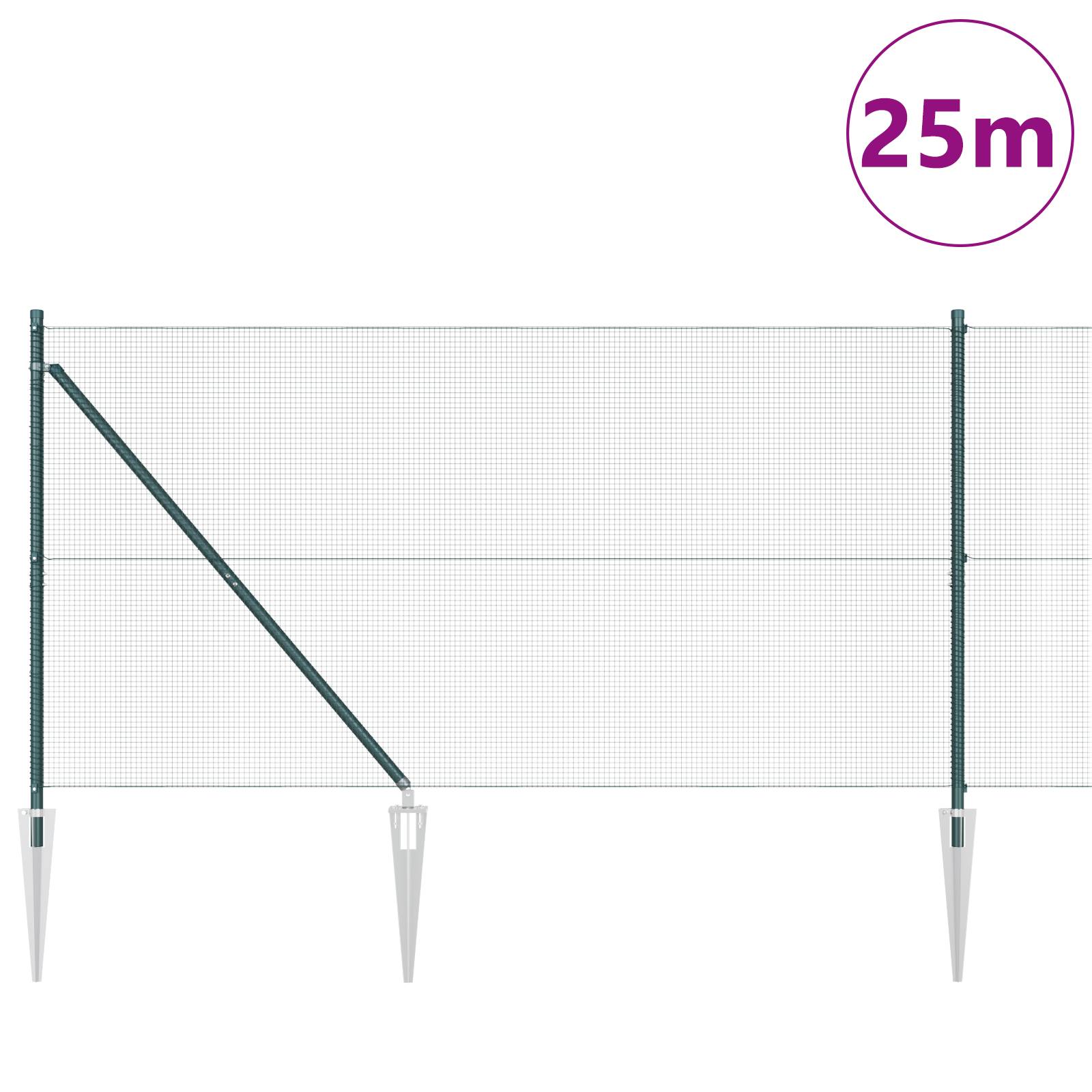 vidaXL Schweißdrahtzaun mit 13 Spike-Pfosten Grün 1,2x25 m Stahl