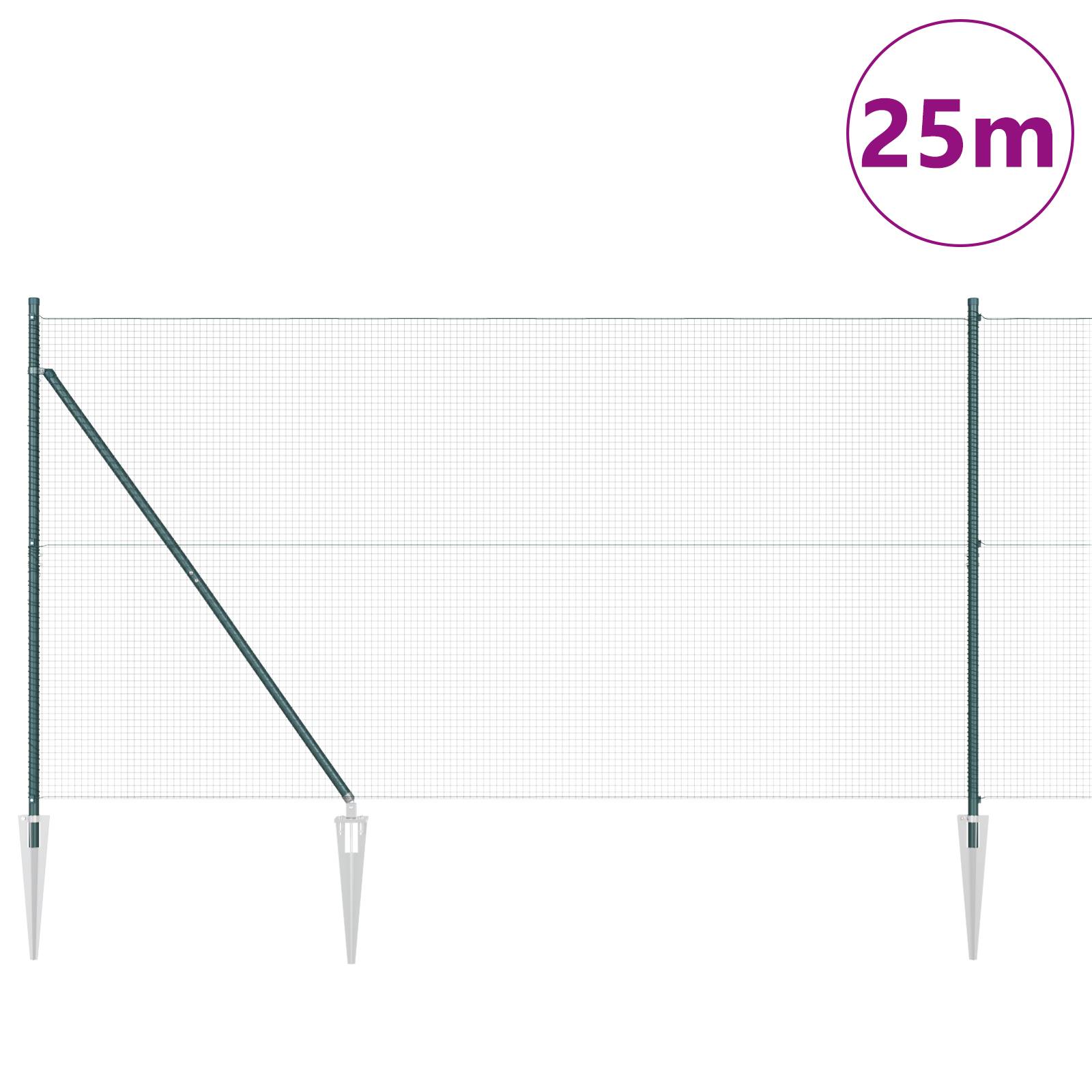 vidaXL Geschweißter Drahtzaun mit 13 Spike-Pfosten Grün 1,5x25 m Stahl