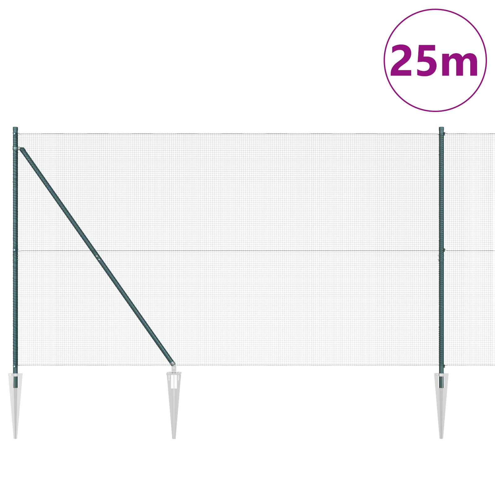 vidaXL geschweißter Drahtzaun mit 13 Spike-Posten Grün 1,5x25 m Stahl