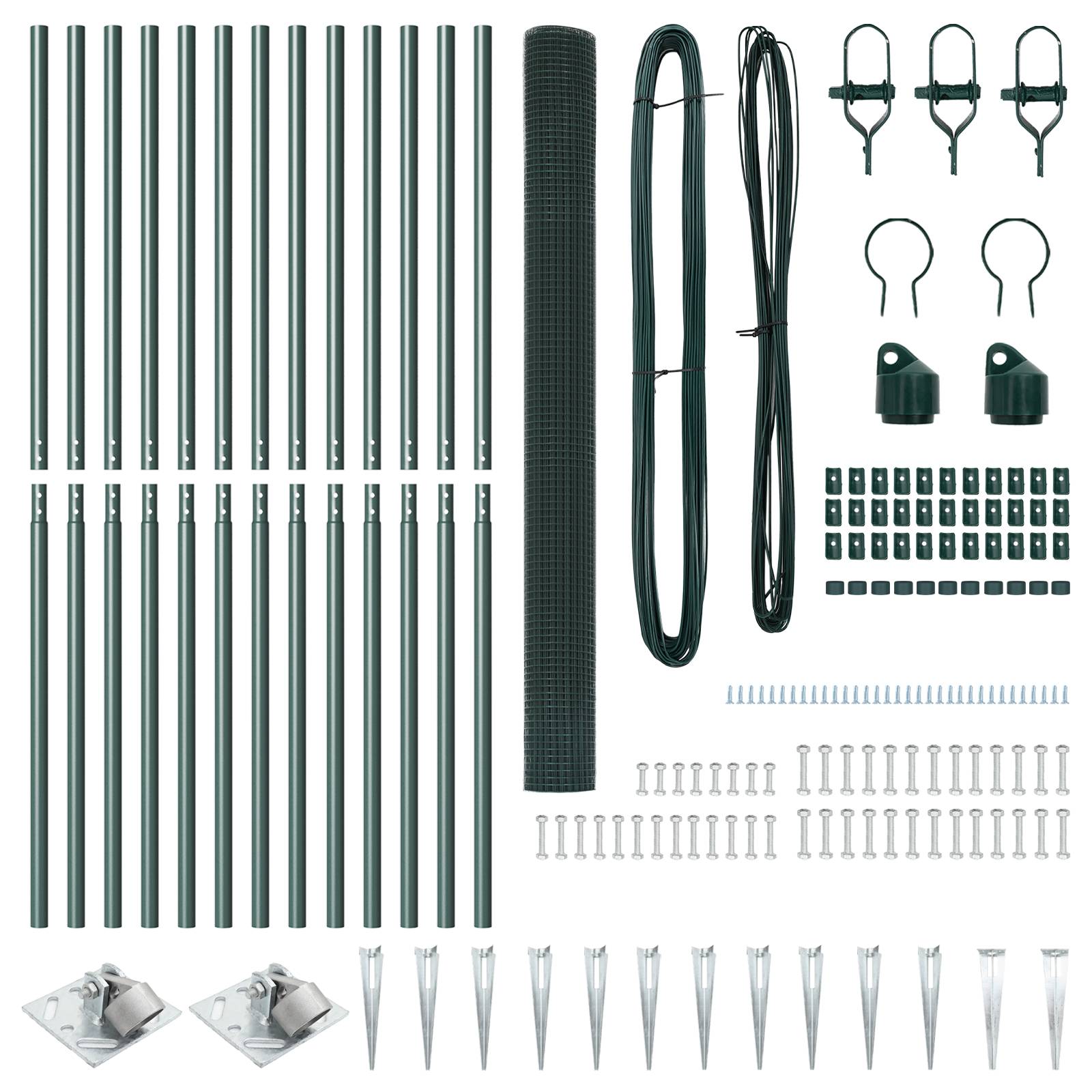 vidaXL Schweißdrahtzaun mit 13 Spike-Posts Grün 1,6 x 2,5 m aus Stahl