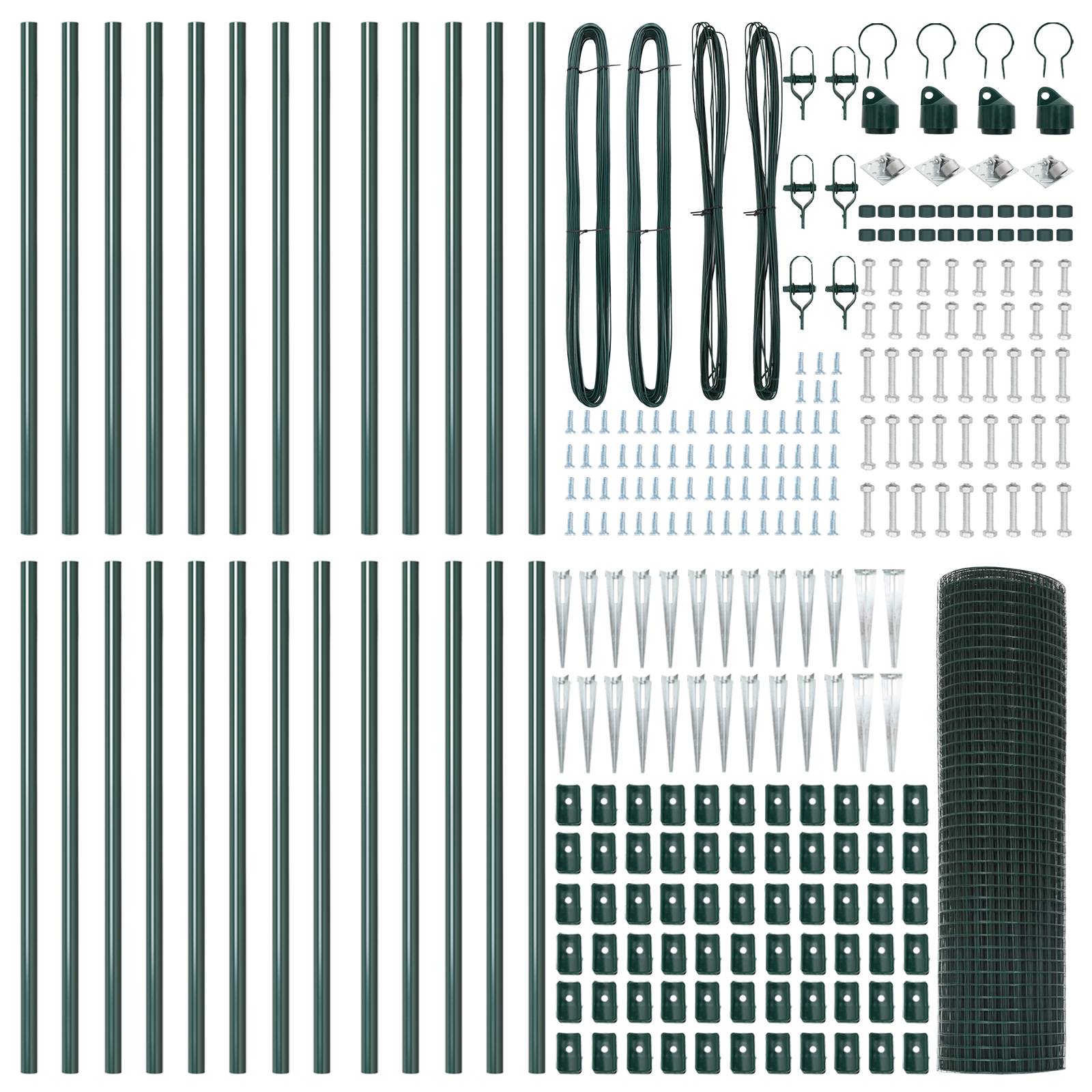 vidaXL Geschweißter Drahtzaun mit 13 Erdspikes Grün 1x50 m Stahl